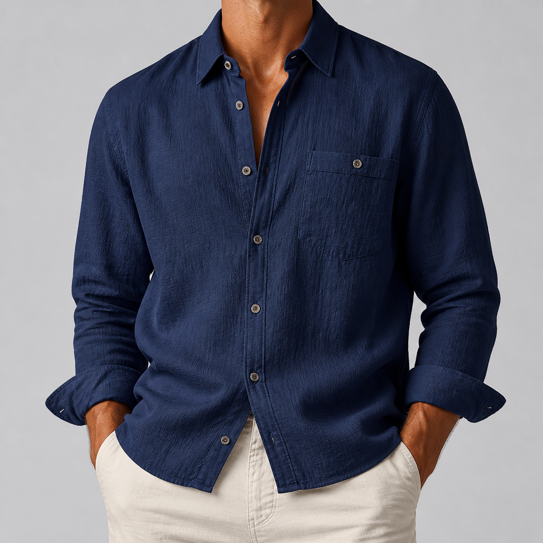 Men’s Sky Blue Relaxed-Fit Pure Linen Shirt