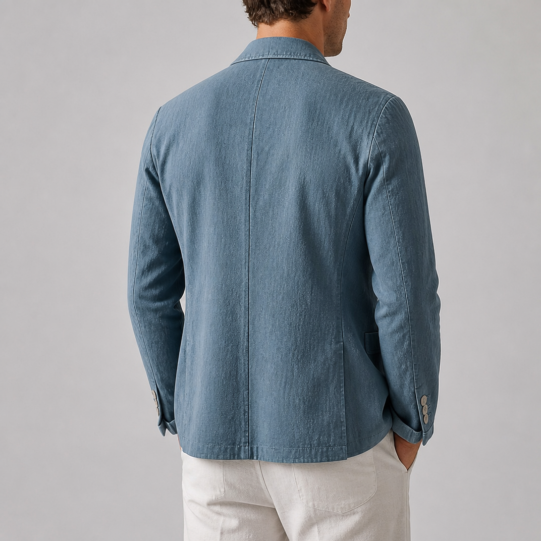 Men's Slate Blue Relaxed Smart Casual Linen Blend Blazer