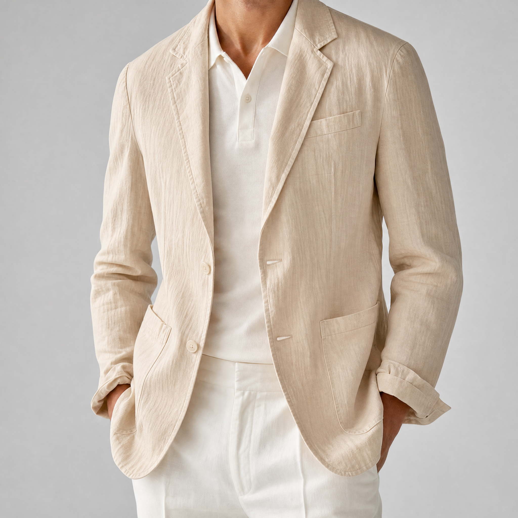 Men's Slate Blue Relaxed Smart Casual Linen Blend Blazer