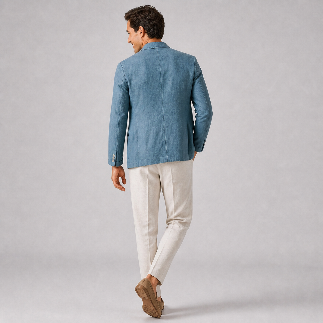 Men's Slate Blue Relaxed Smart Casual Linen Blend Blazer