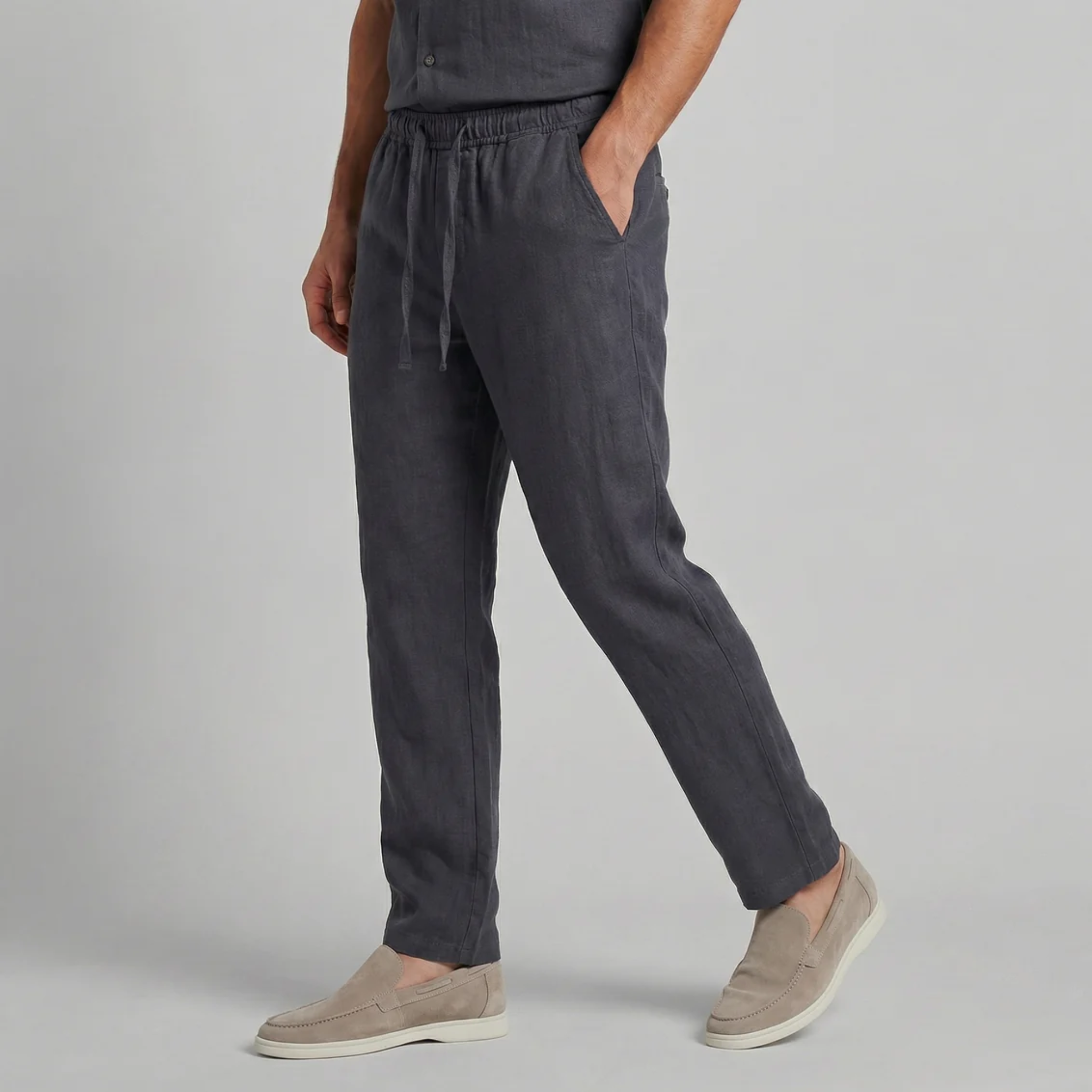 Men’s Slim-Fit Linen Drawstring Trousers