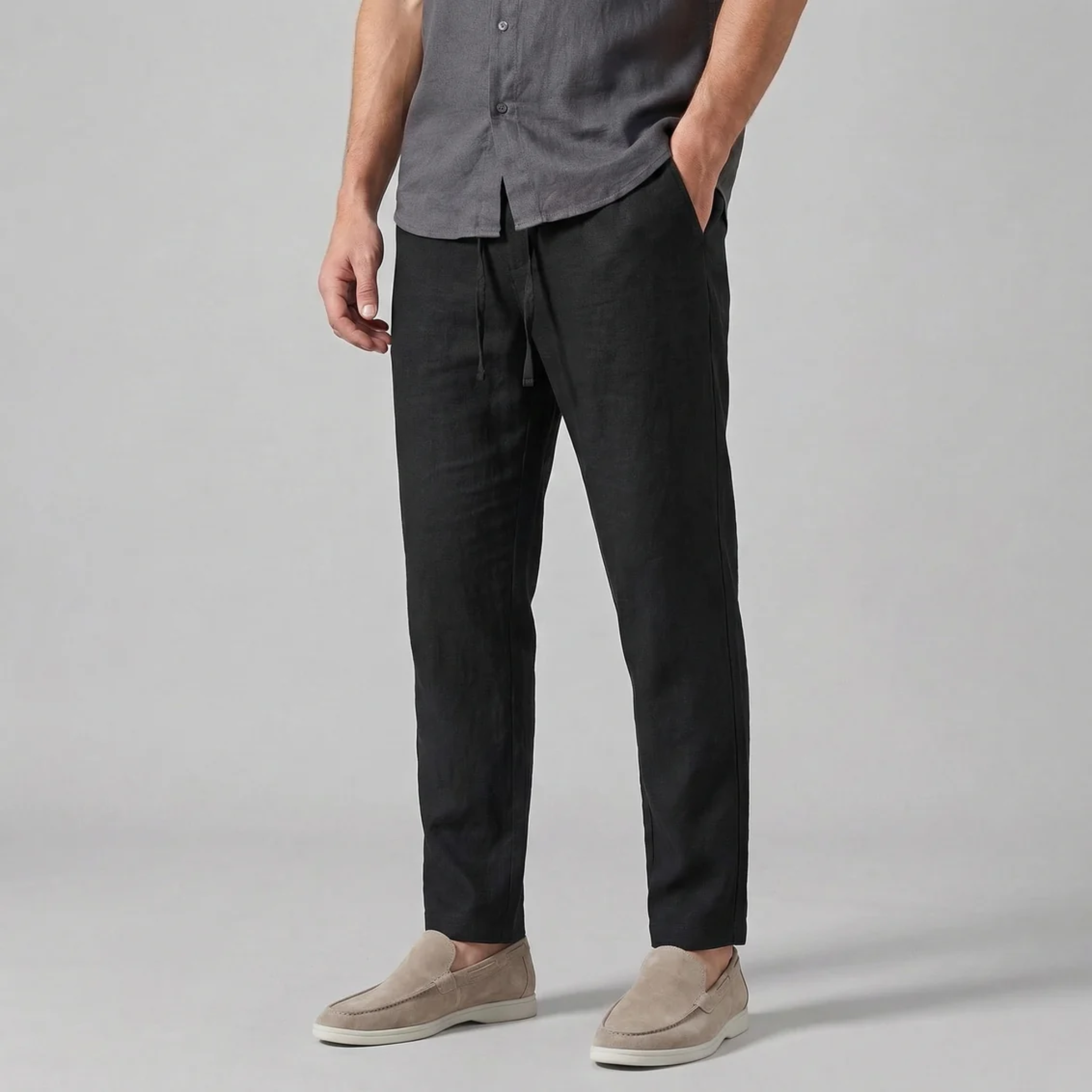 Men’s Slim-Fit Linen Drawstring Trousers