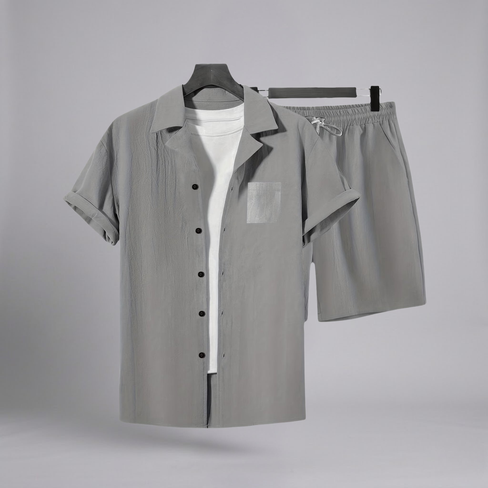 Men’s Slub-Knit Collared Textured Shorts Set