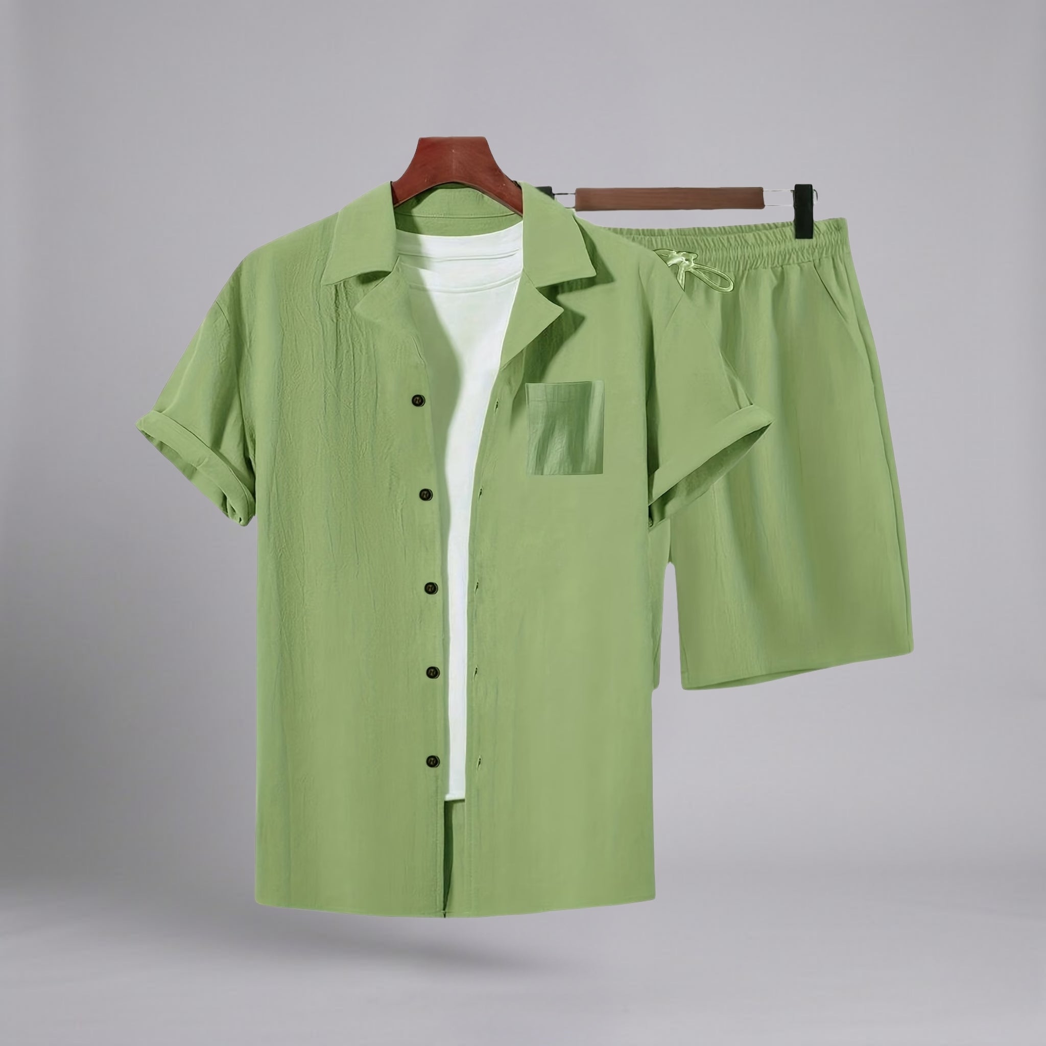 Men’s Slub-Knit Collared Textured Shorts Set