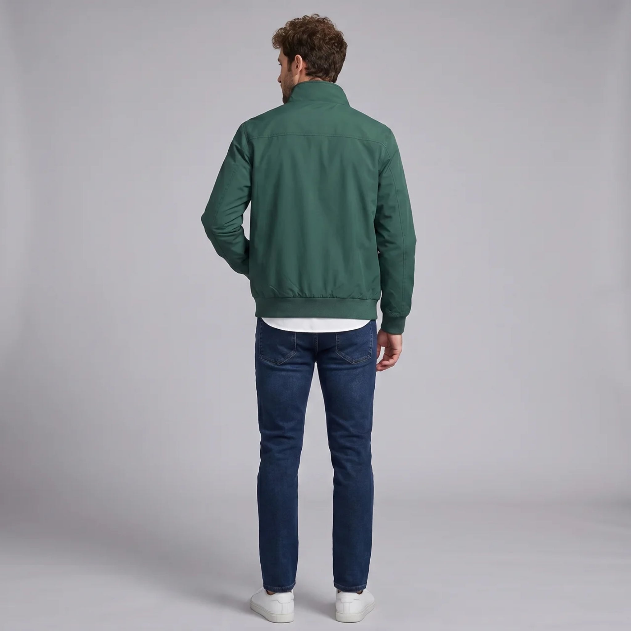 Men’s Stand-Collar Zip-Up Jacket with Checkered Lining