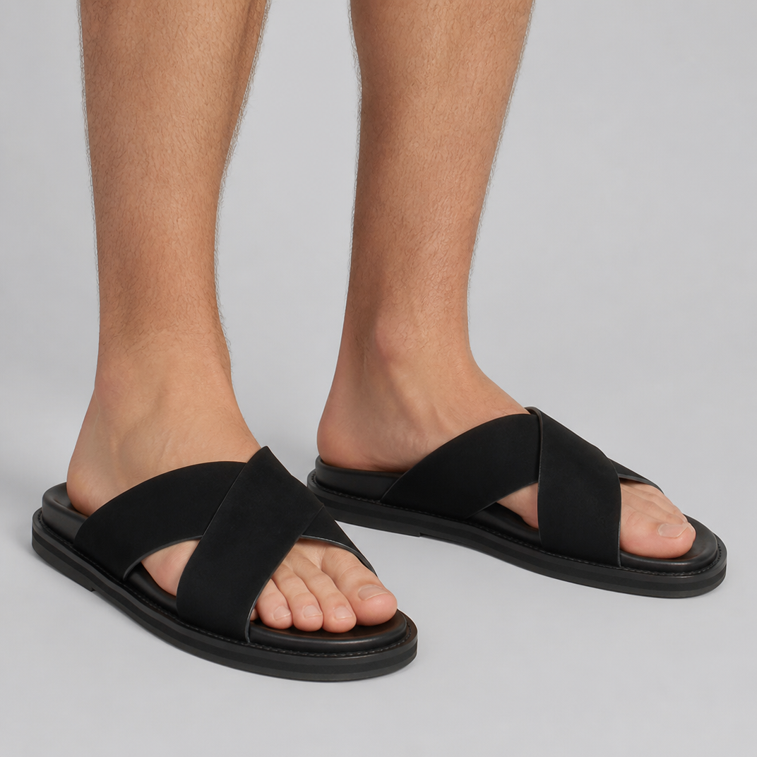Men’s Suede Cross-Strap Sandals