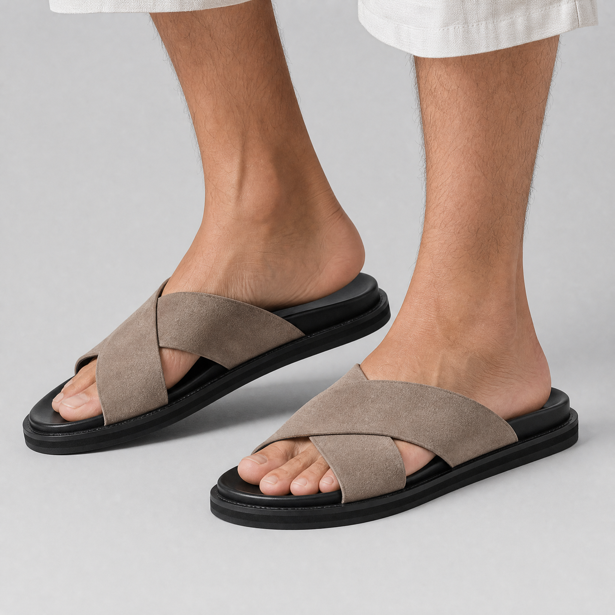 Men’s Suede Cross-Strap Sandals
