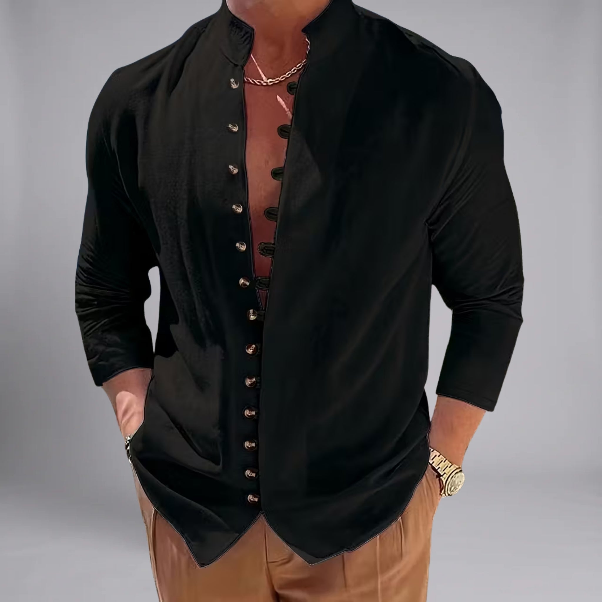 Men’s Textured Stand-Collar Button-Down Shirt