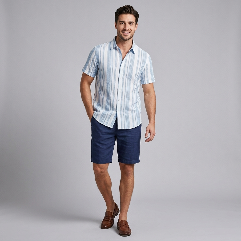 Men’s Textured Striped Linen-Blend Shirt