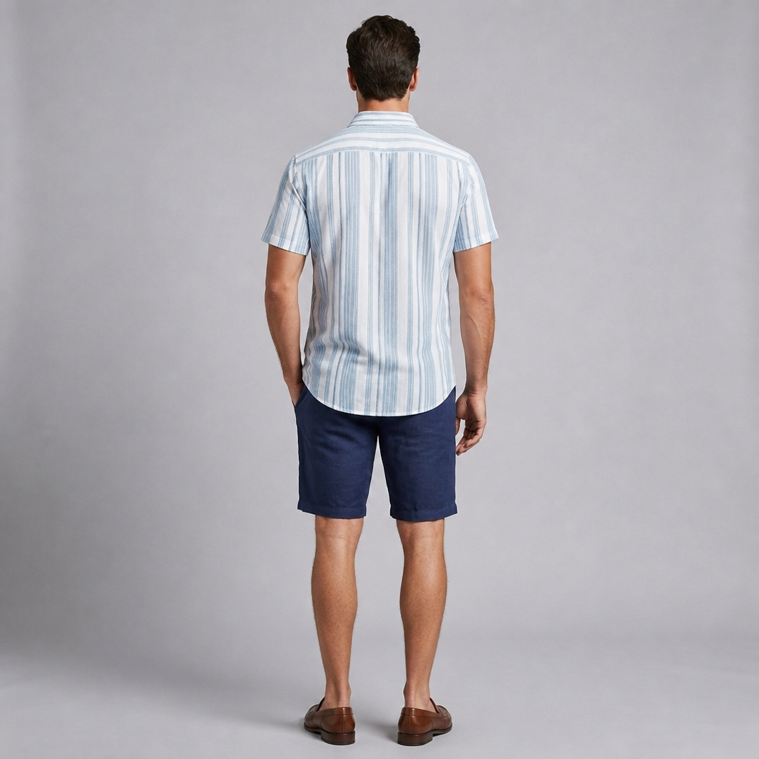 Men’s Textured Striped Linen-Blend Shirt
