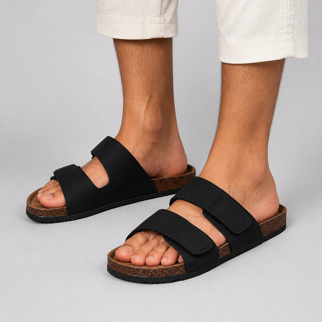 Men’s Two-Strap Footbed Leather Sandals