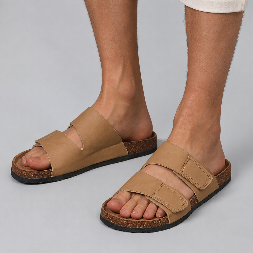 Men’s Two-Strap Footbed Leather Sandals
