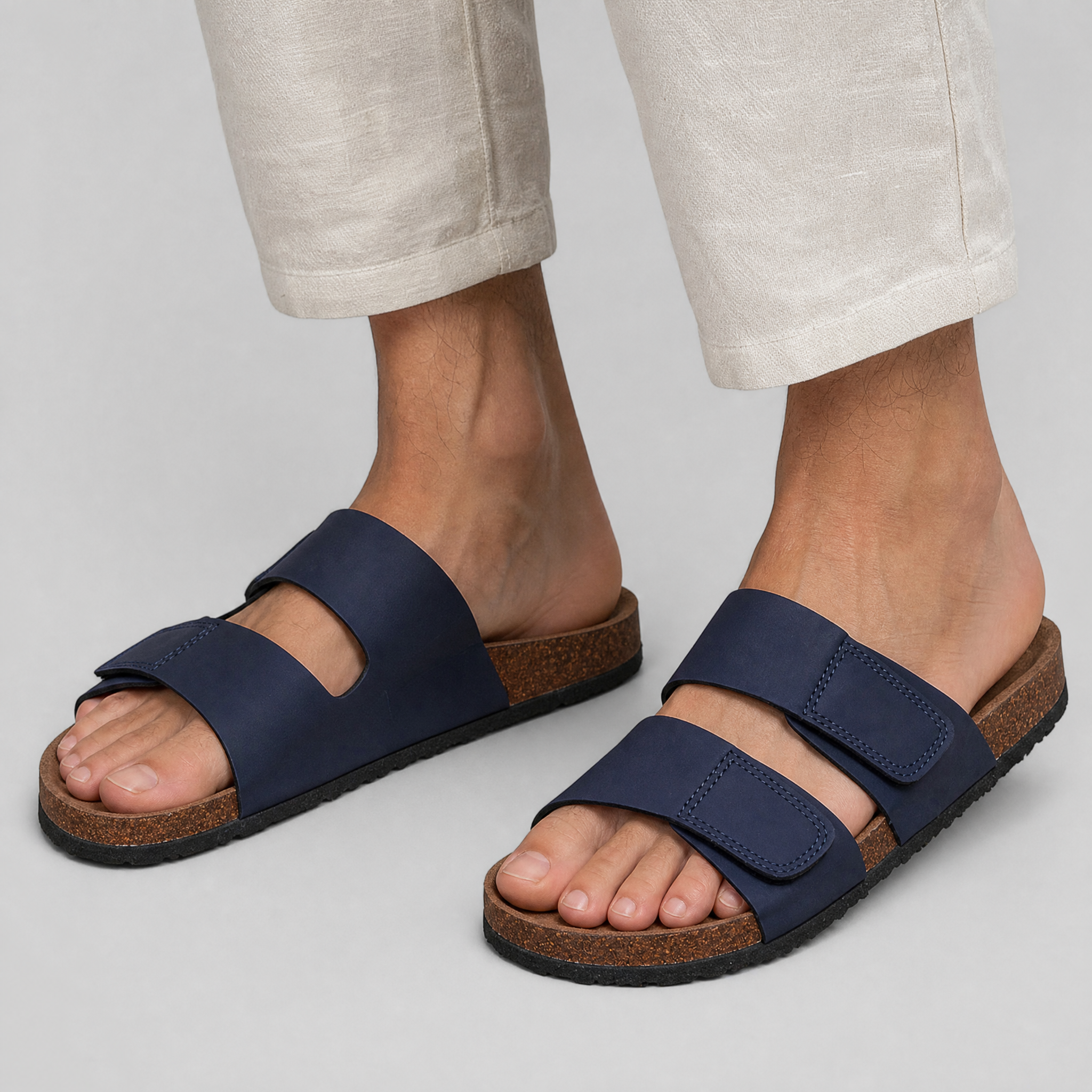Men’s Two-Strap Footbed Leather Sandals