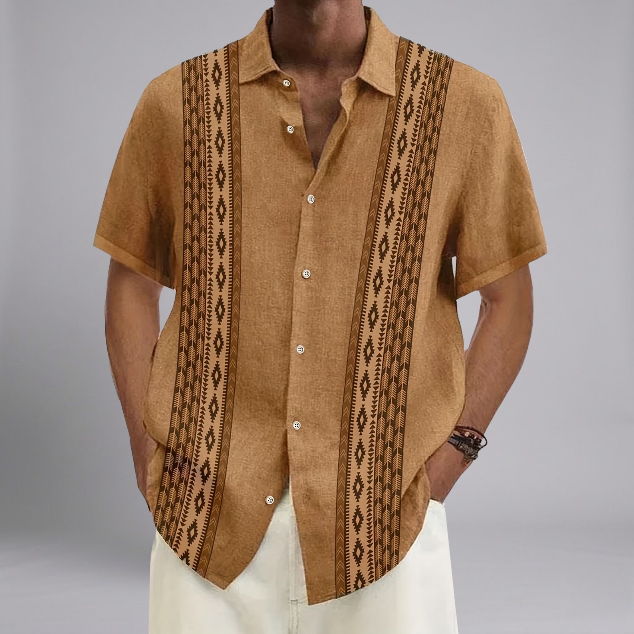 Men’s Waffle-Knit Cuban-Collar Drop-Shoulder Utility Resort Shirt