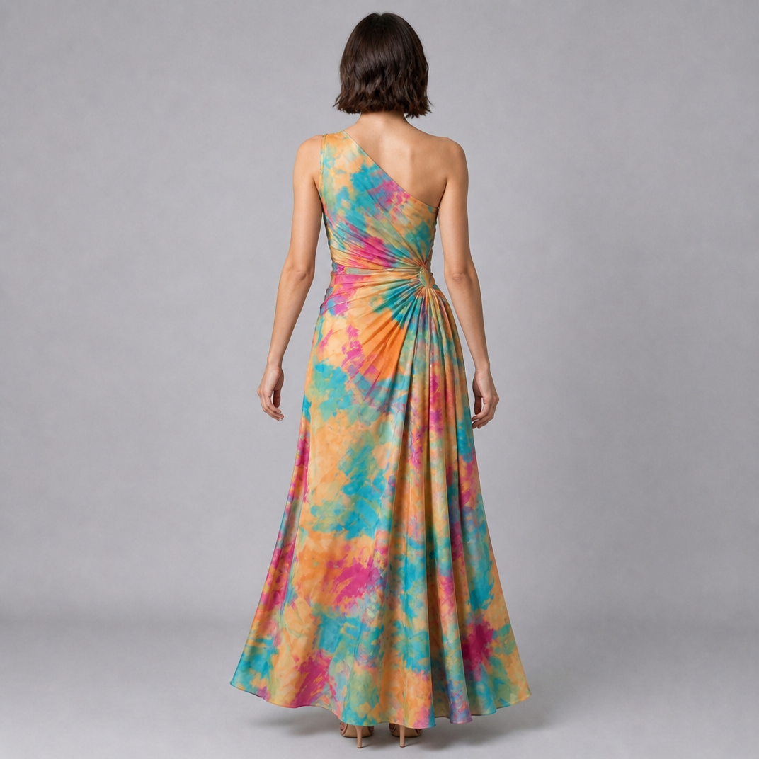Women’s Abstract-Print One-Shoulder Draped Maxi Dress