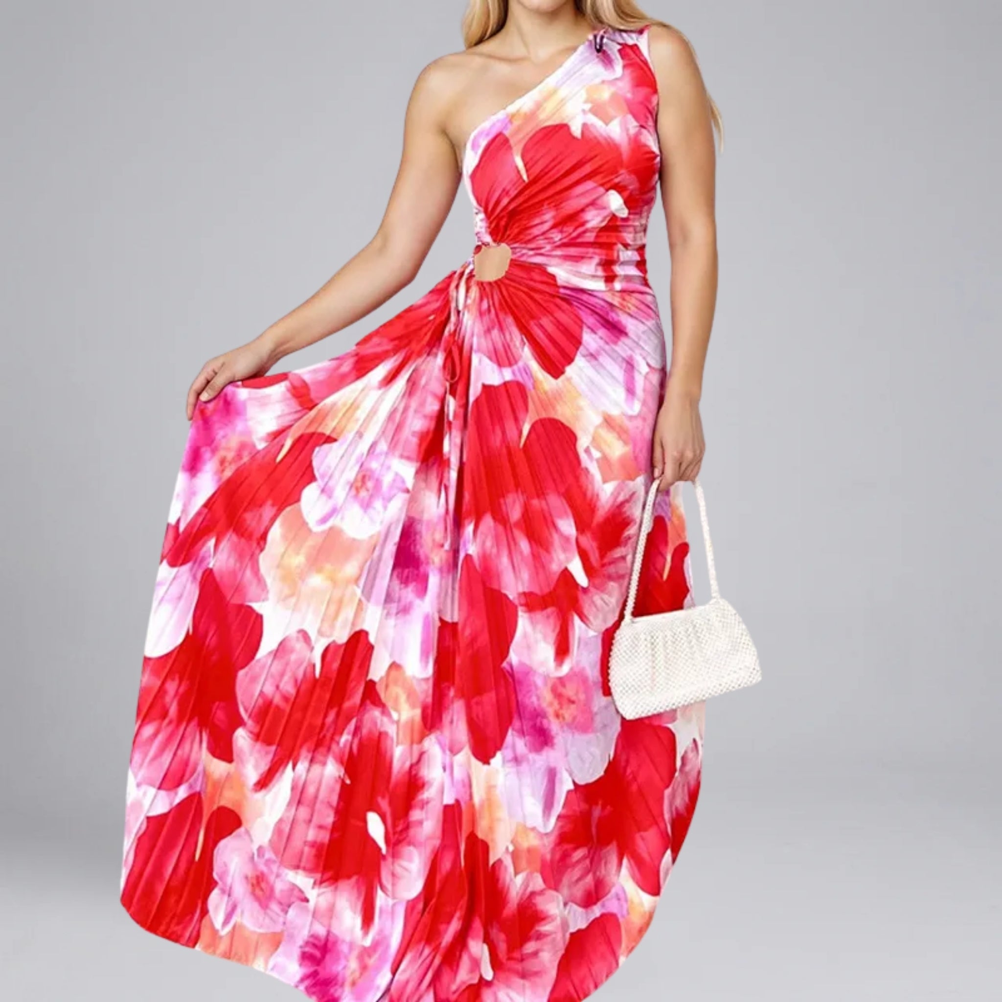 Women’s Abstract-Print One-Shoulder Draped Maxi Dress
