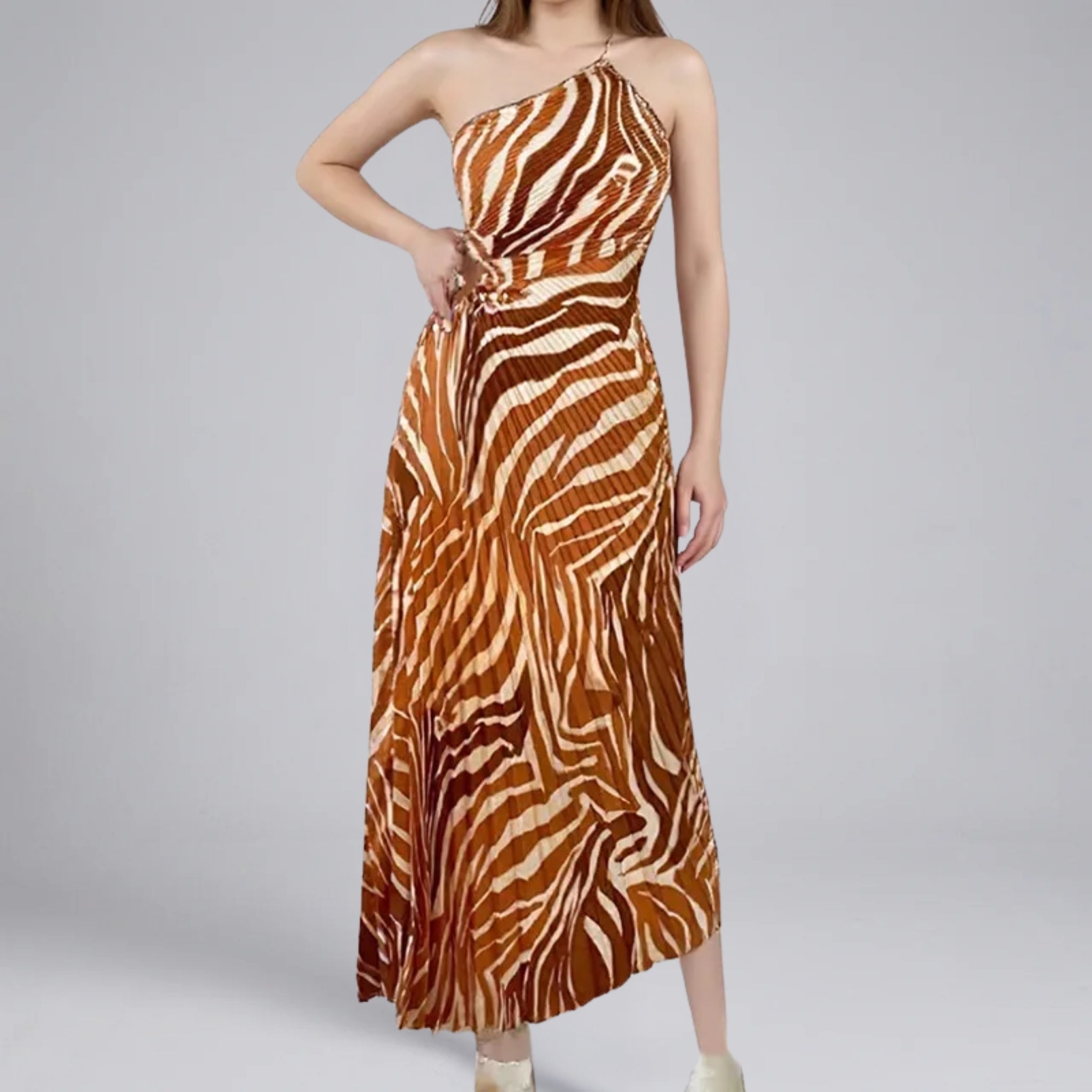 Women’s Abstract-Print One-Shoulder Draped Maxi Dress