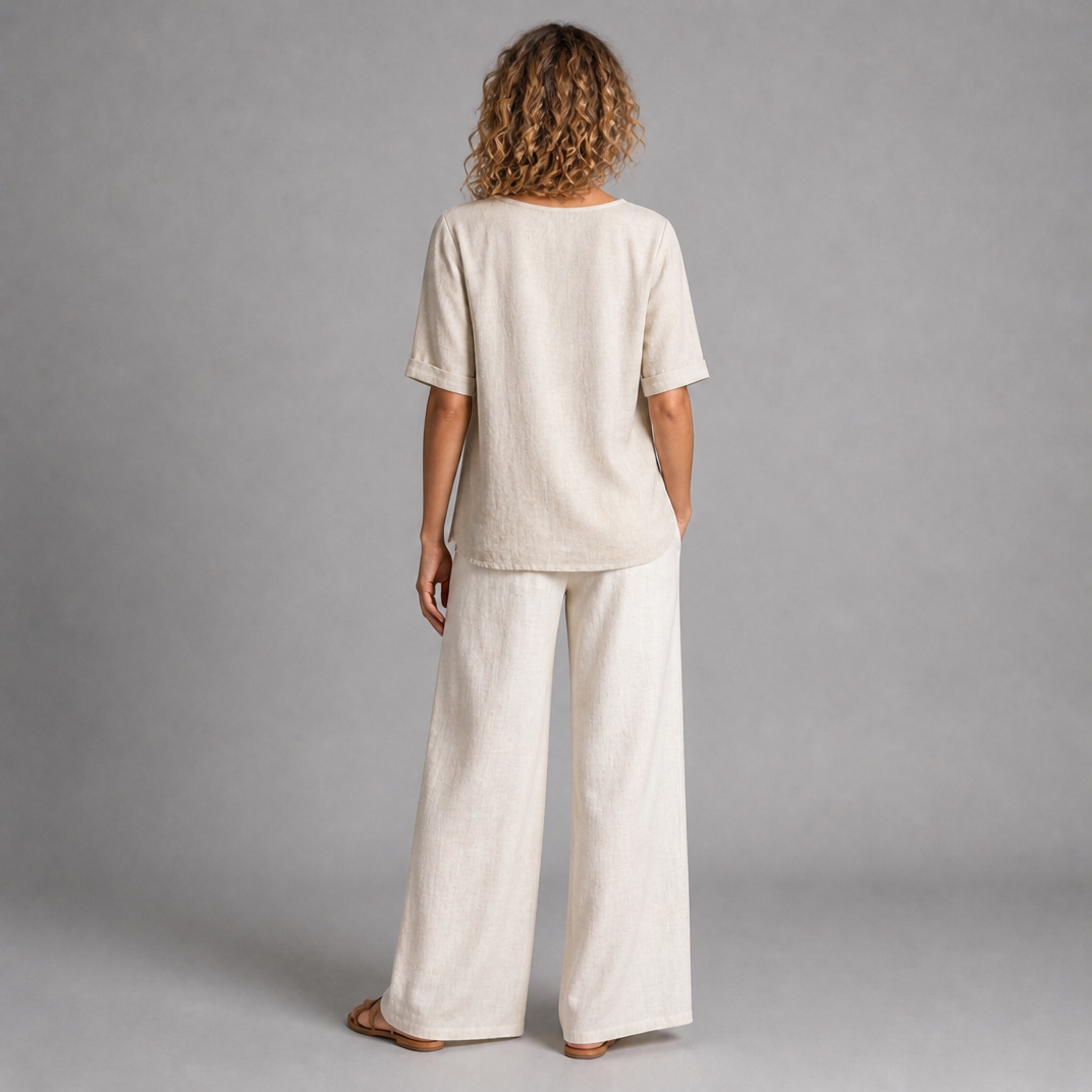 Women’s Asymmetric Button-Detail Textured Linen Blouse