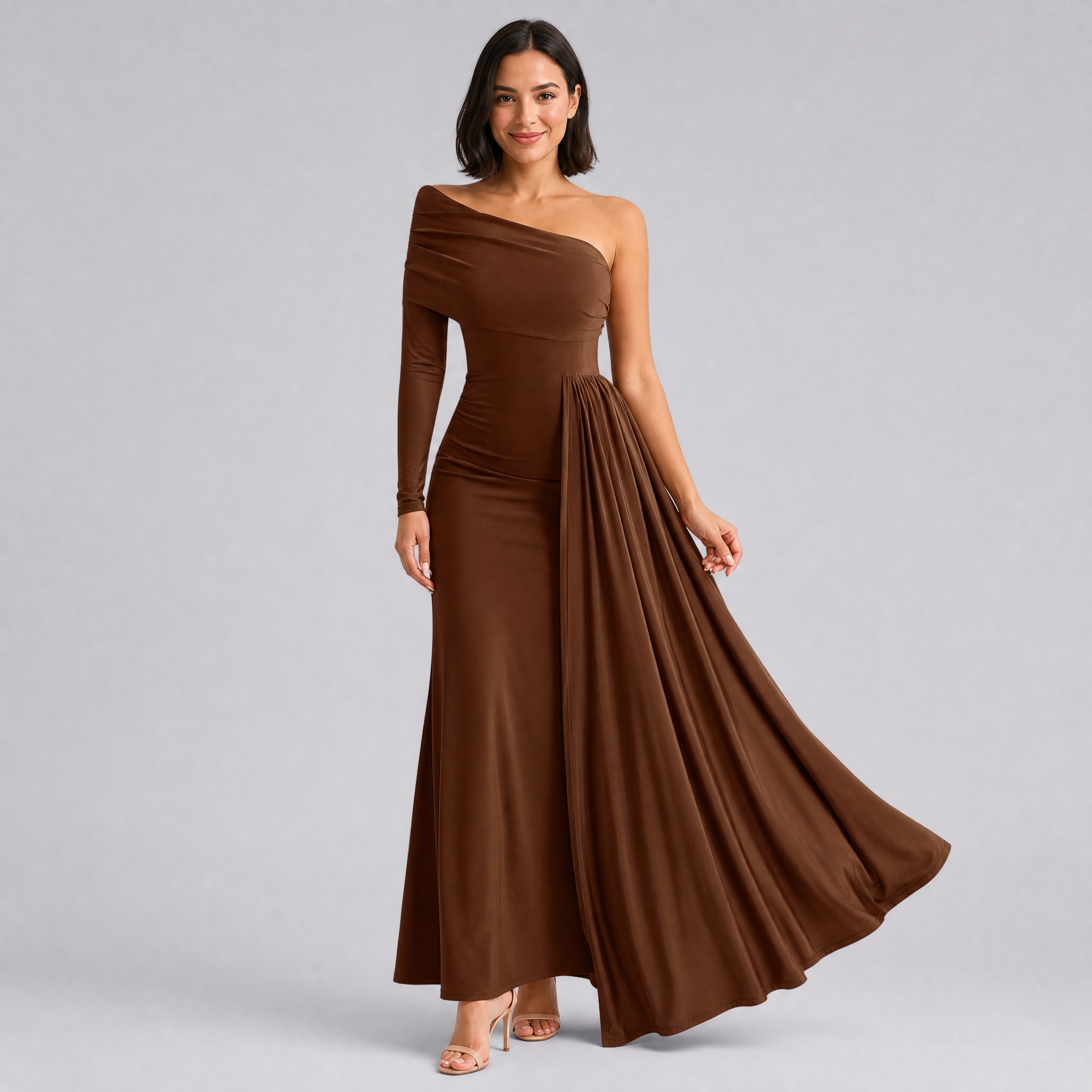 Women’s Asymmetric Draped Occasion Maxi Dress