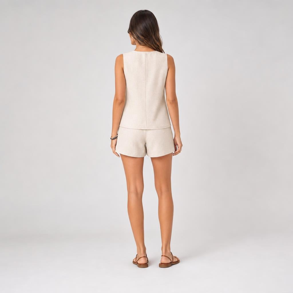 Women’s Asymmetric Linen-Look Resort Shorts Set