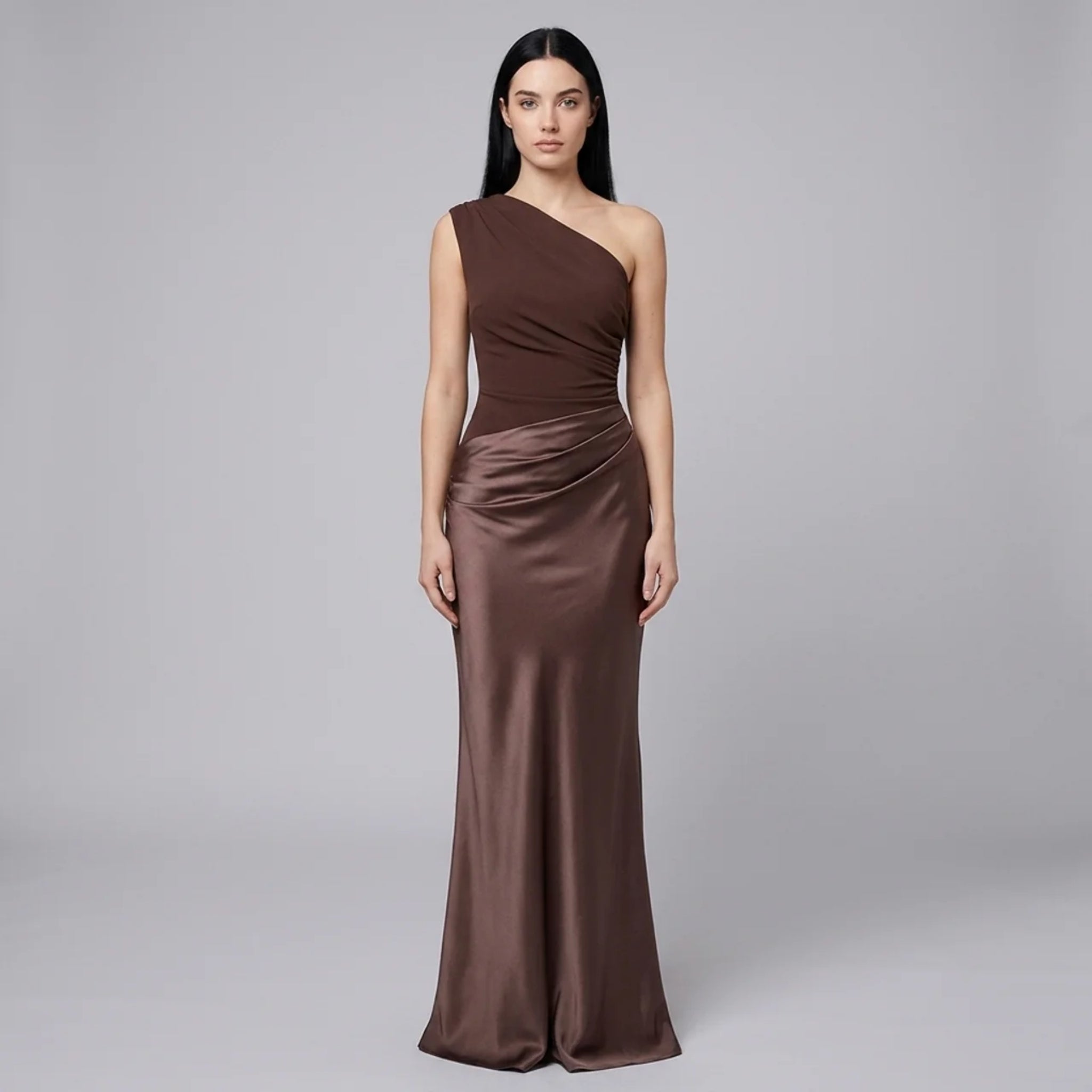 Women’s Asymmetric Ruched Draped Maxi Dress