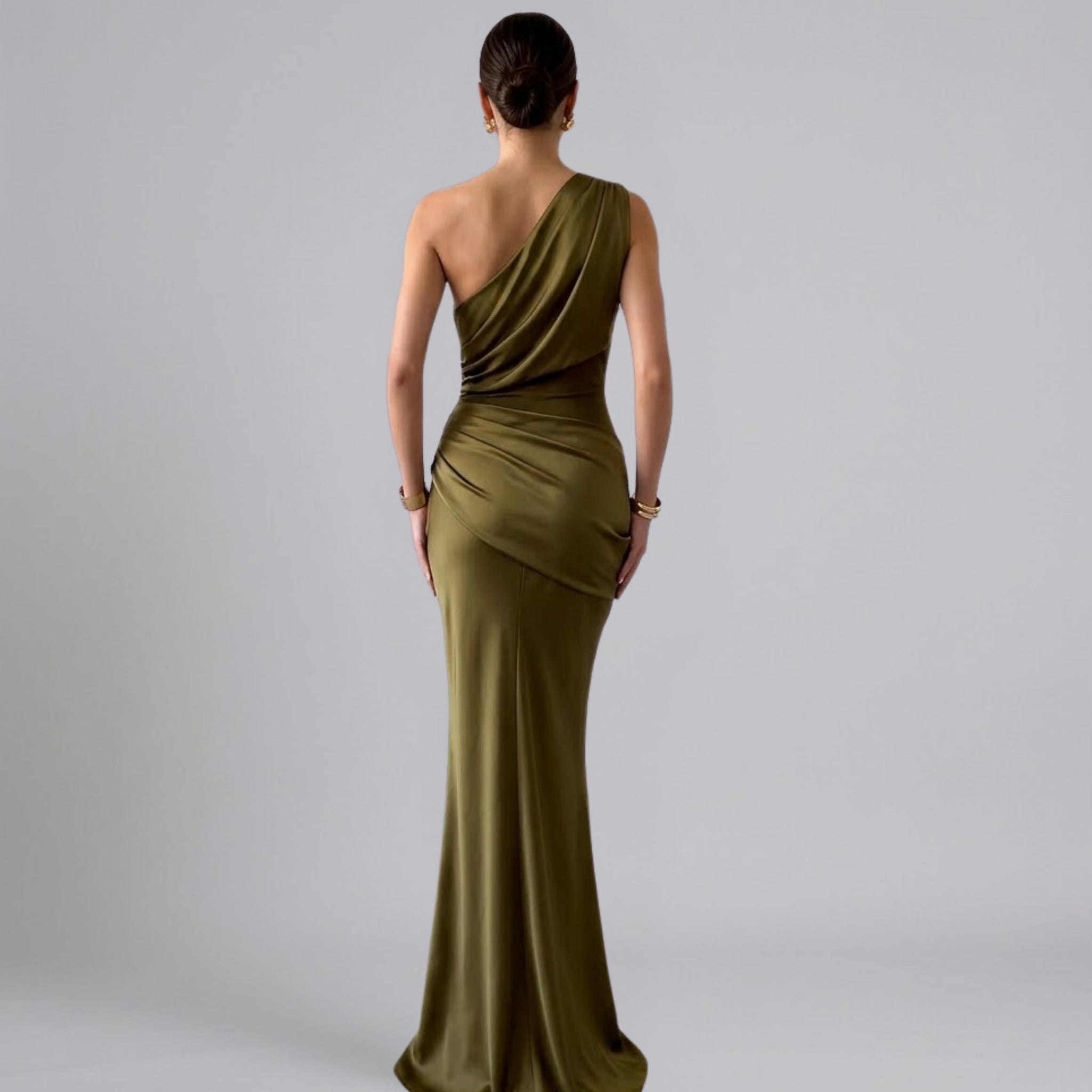 Women’s Asymmetric Ruched Draped Maxi Dress