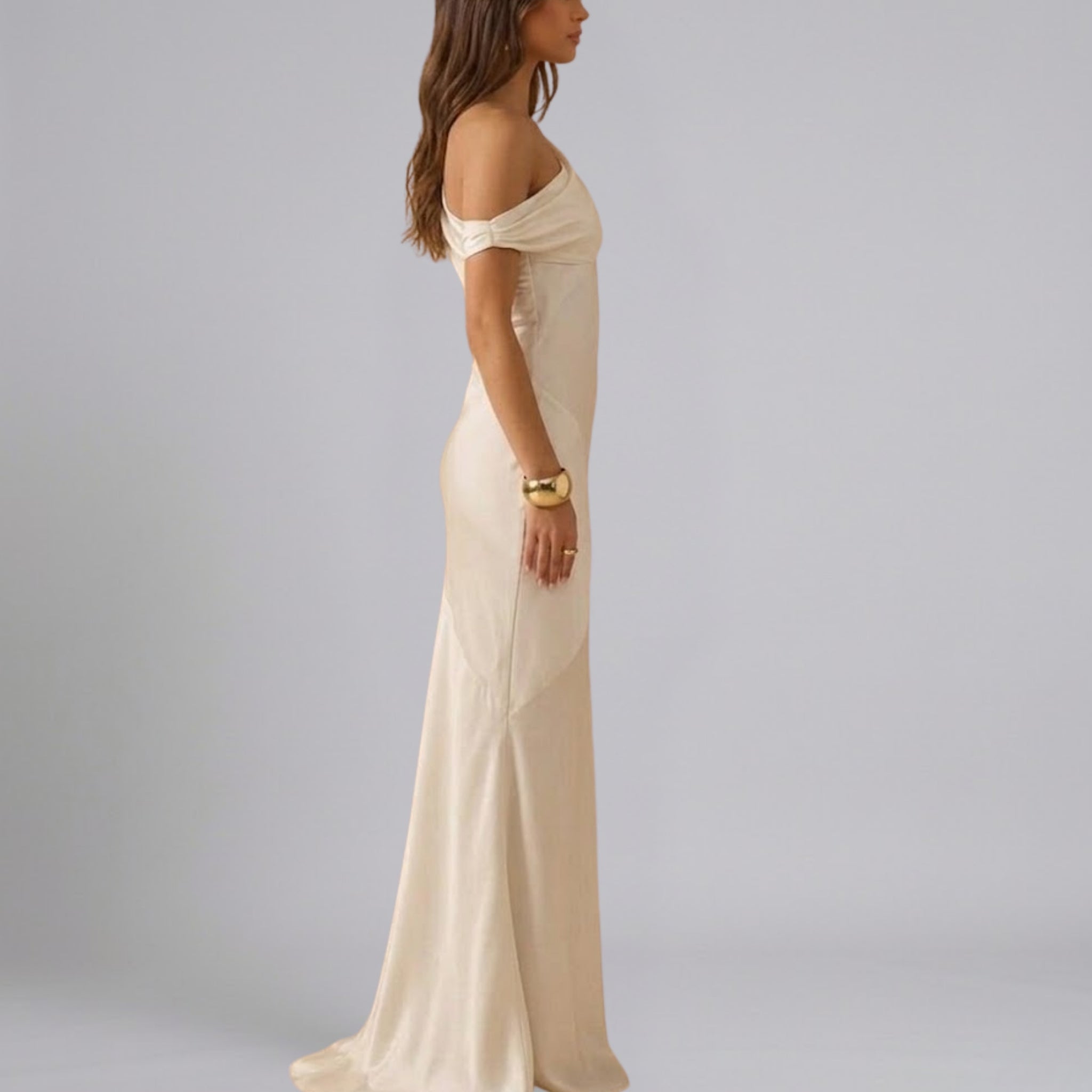 Women’s Asymmetric Satin Draped Maxi Dress