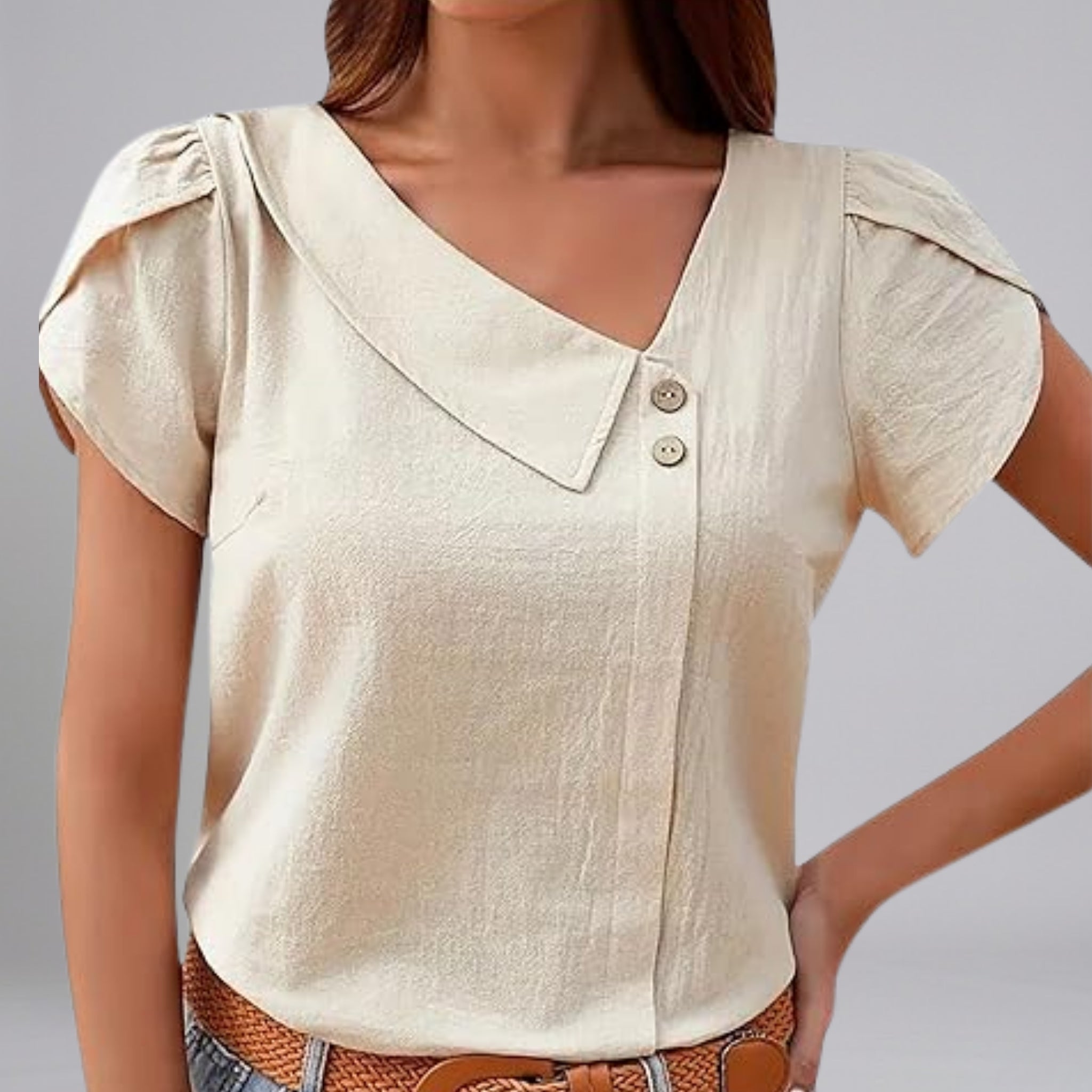 Women’s Asymmetrical Cold-Shoulder Blouse with Smooth-Finish Silhouette