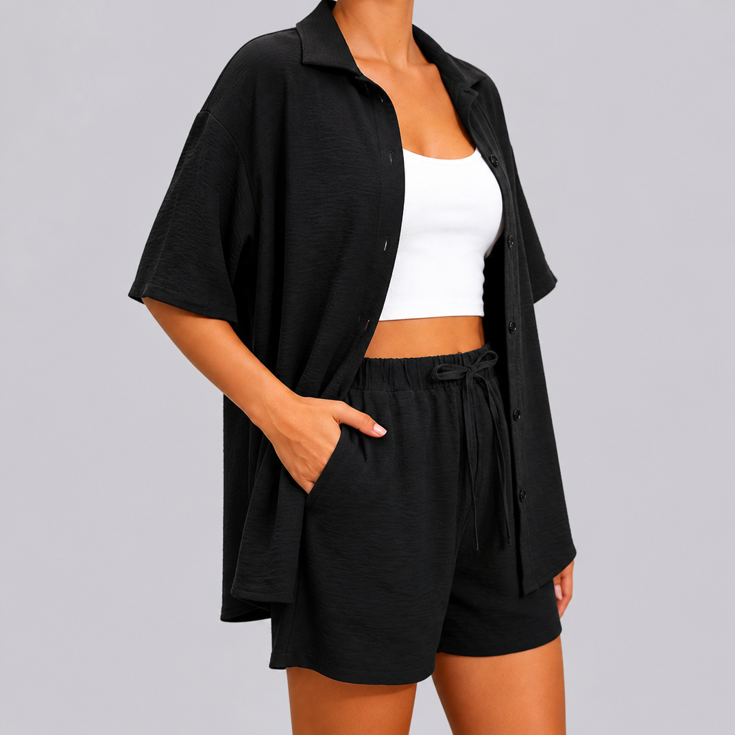 Women's Beige Linen Look Co-ord Set – Summer Short Sets