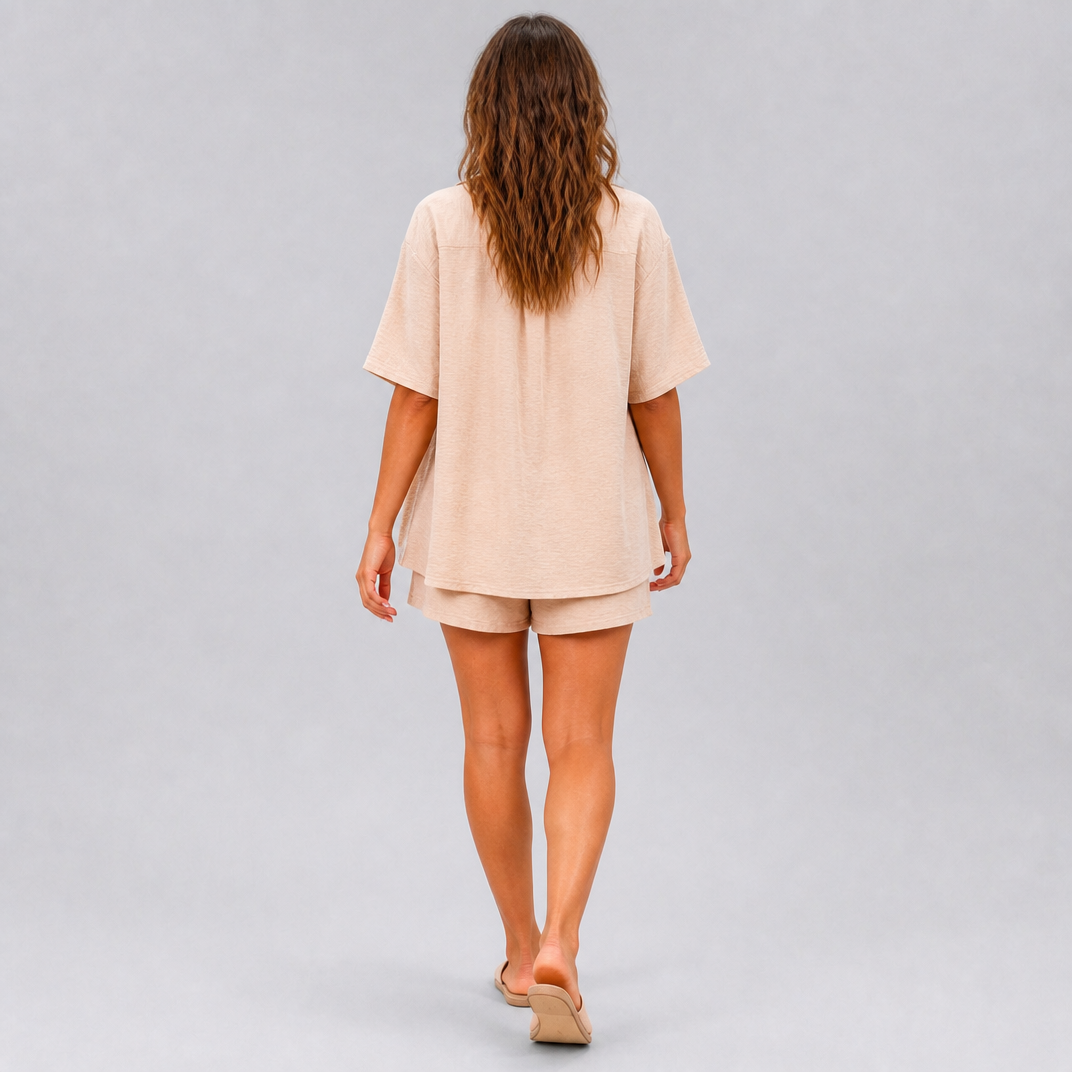 Women's Beige Linen Look Co-ord Set – Summer Short Sets