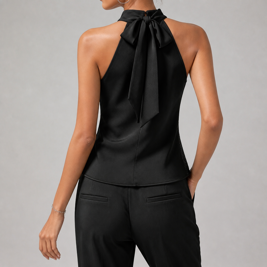 Women's Black Sparkly Sequin Top – Halter Neck Going Out Top