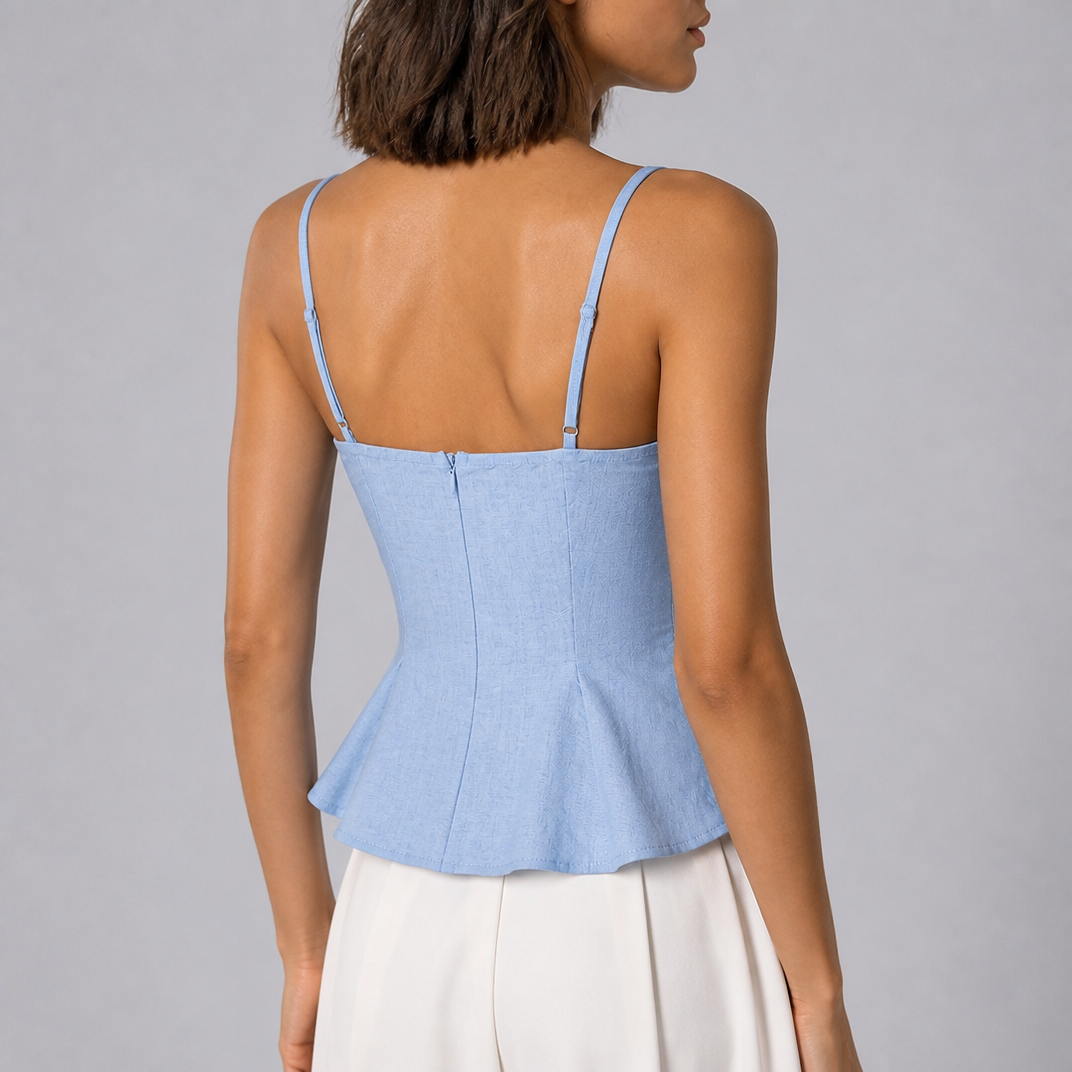Women's Blue Babydoll Top – Elegant Lace Camisole