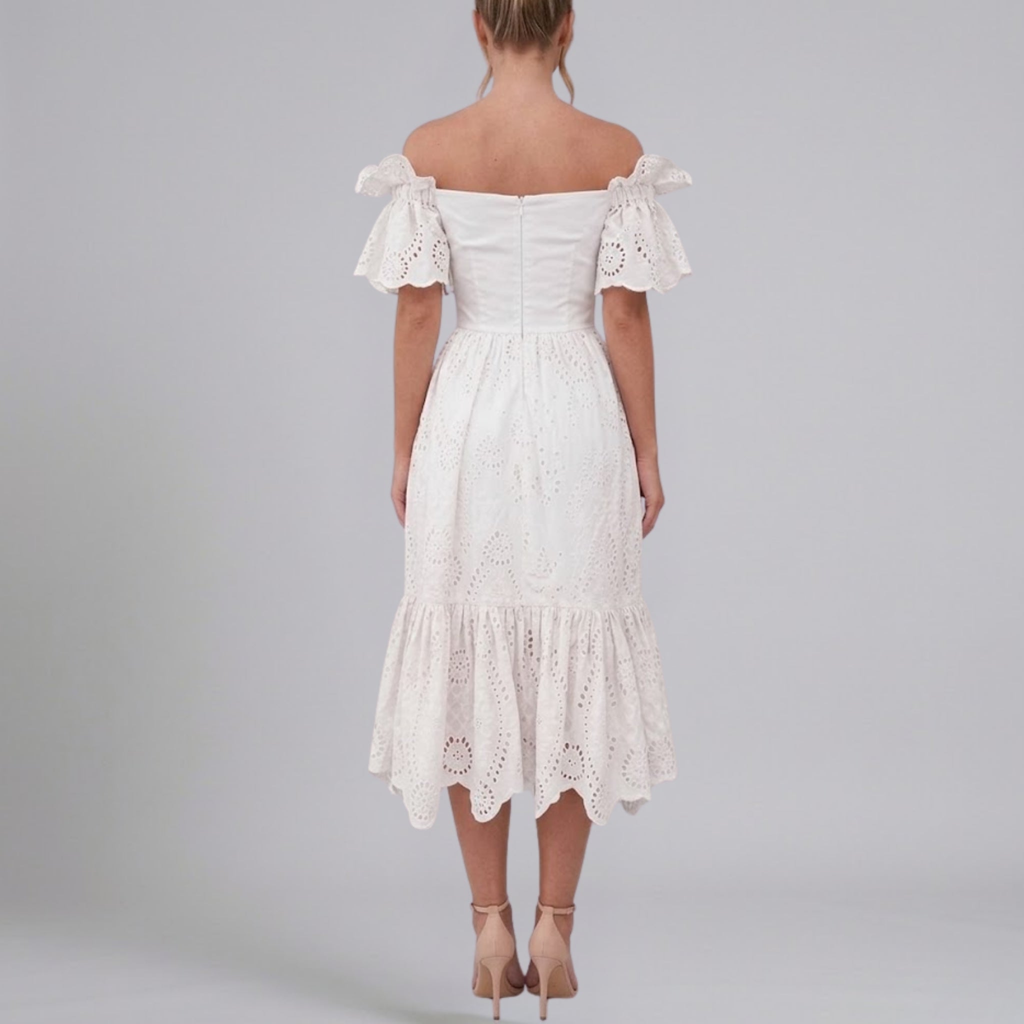 Women’s Broderie Anglaise Off-the-Shoulder Midi Dress