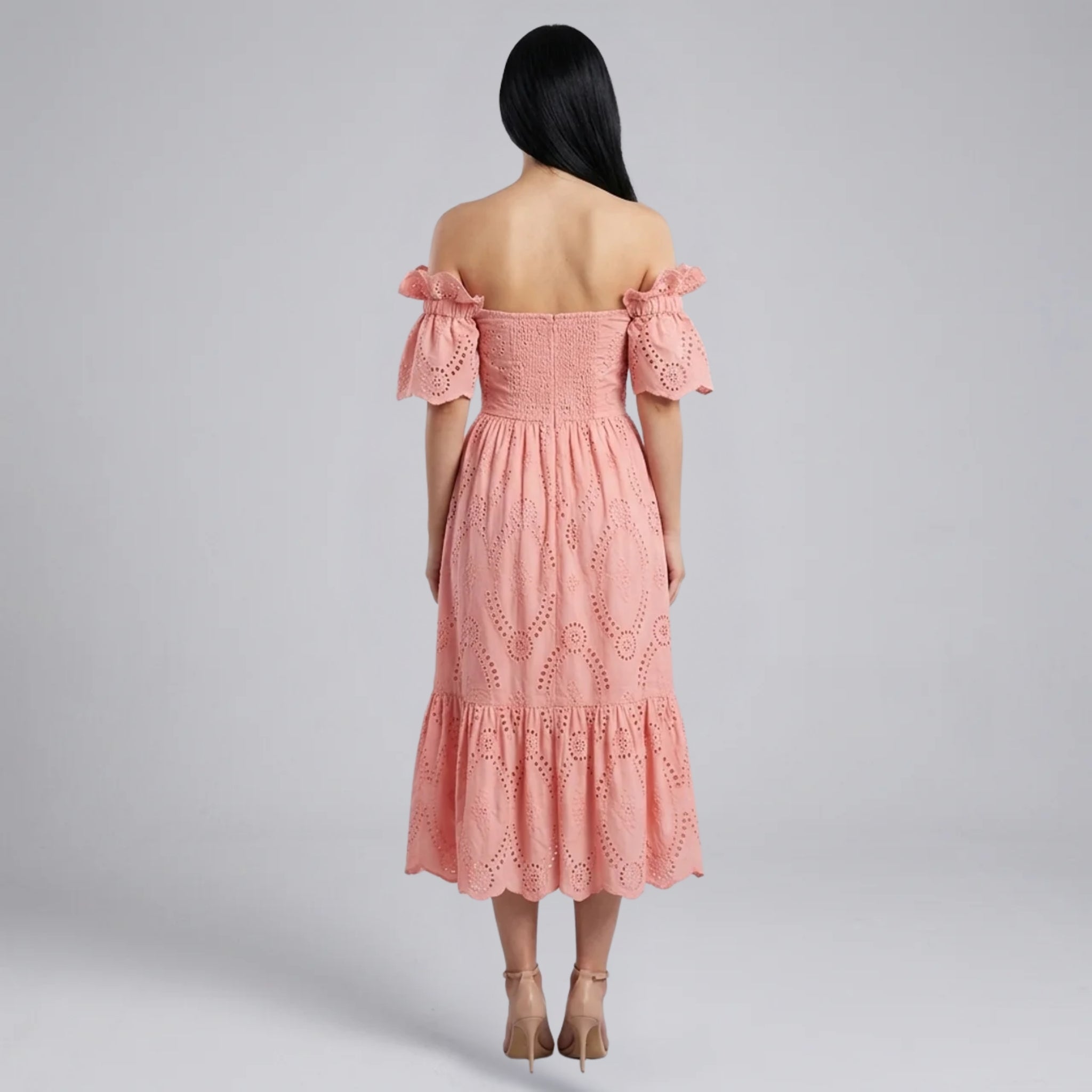 Women’s Broderie Anglaise Off-the-Shoulder Midi Dress