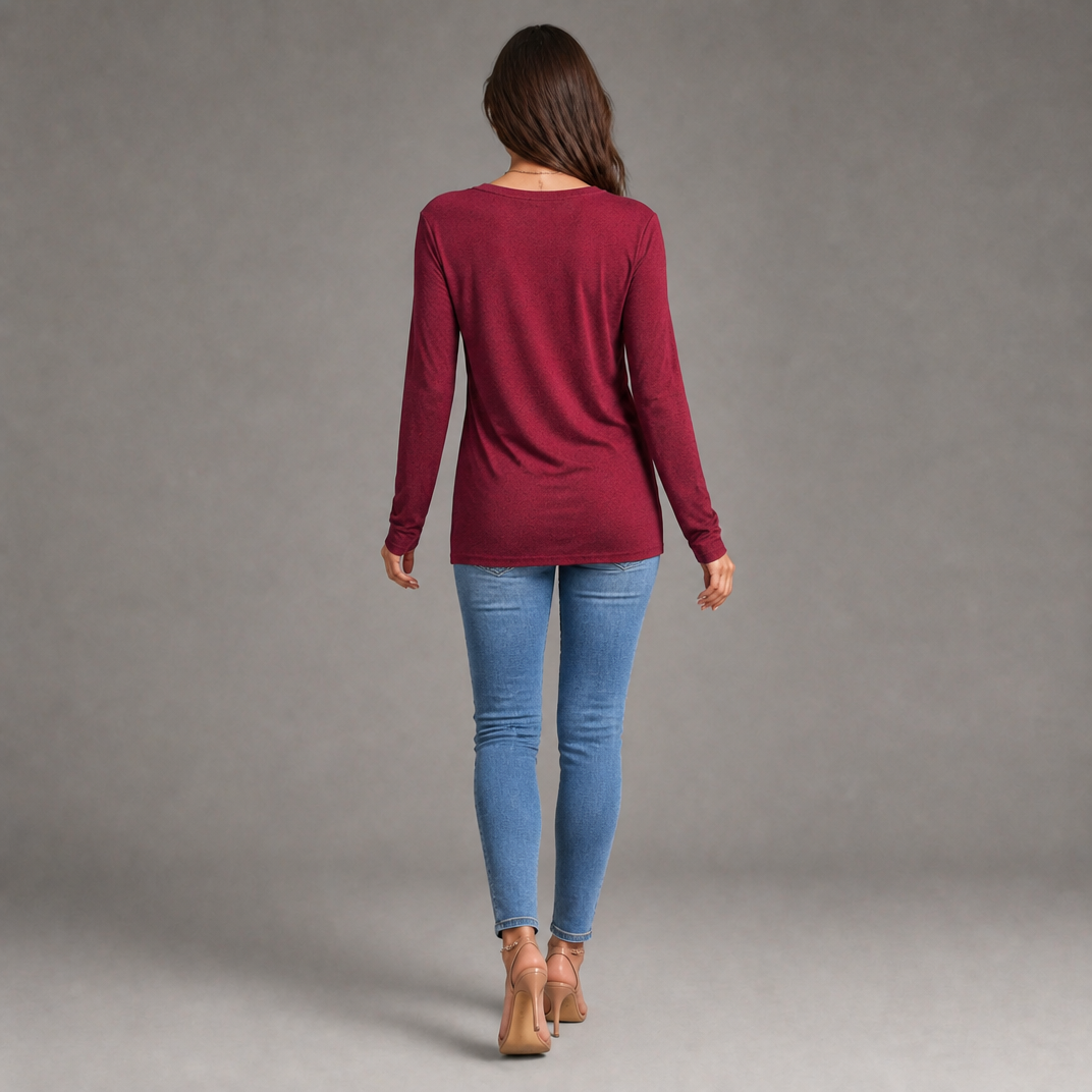 Women’s Button-Detail V-Neck Long Sleeve Shirt