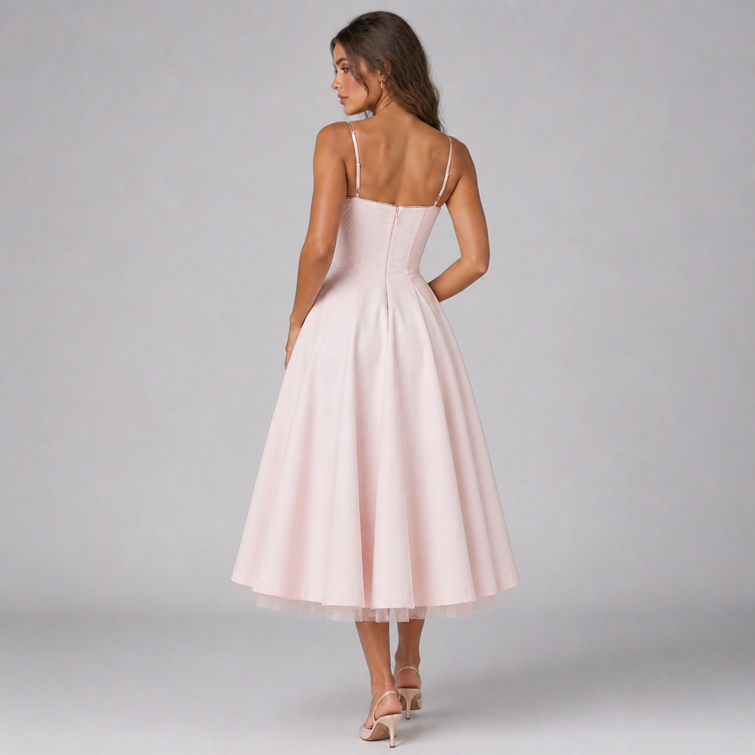 Women's Corset Midi Dress – Full Skirt Party Dress