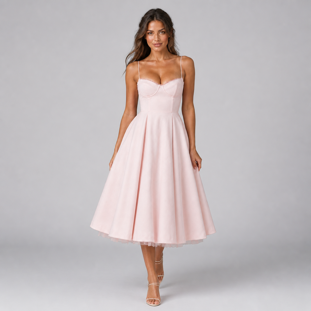 Women's Corset Midi Dress – Full Skirt Party Dress