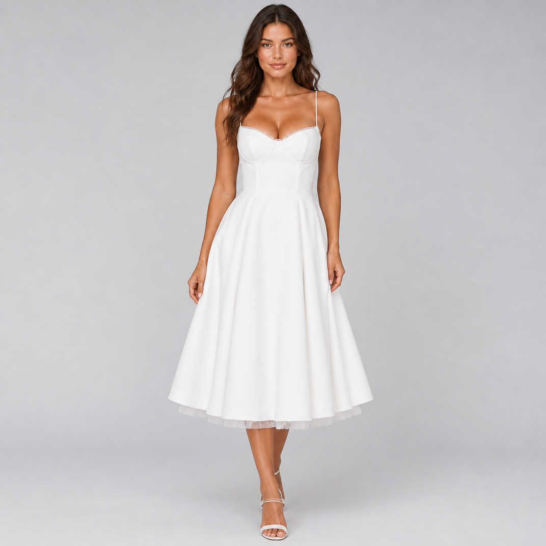 Women's Corset Midi Dress – Full Skirt Party Dress