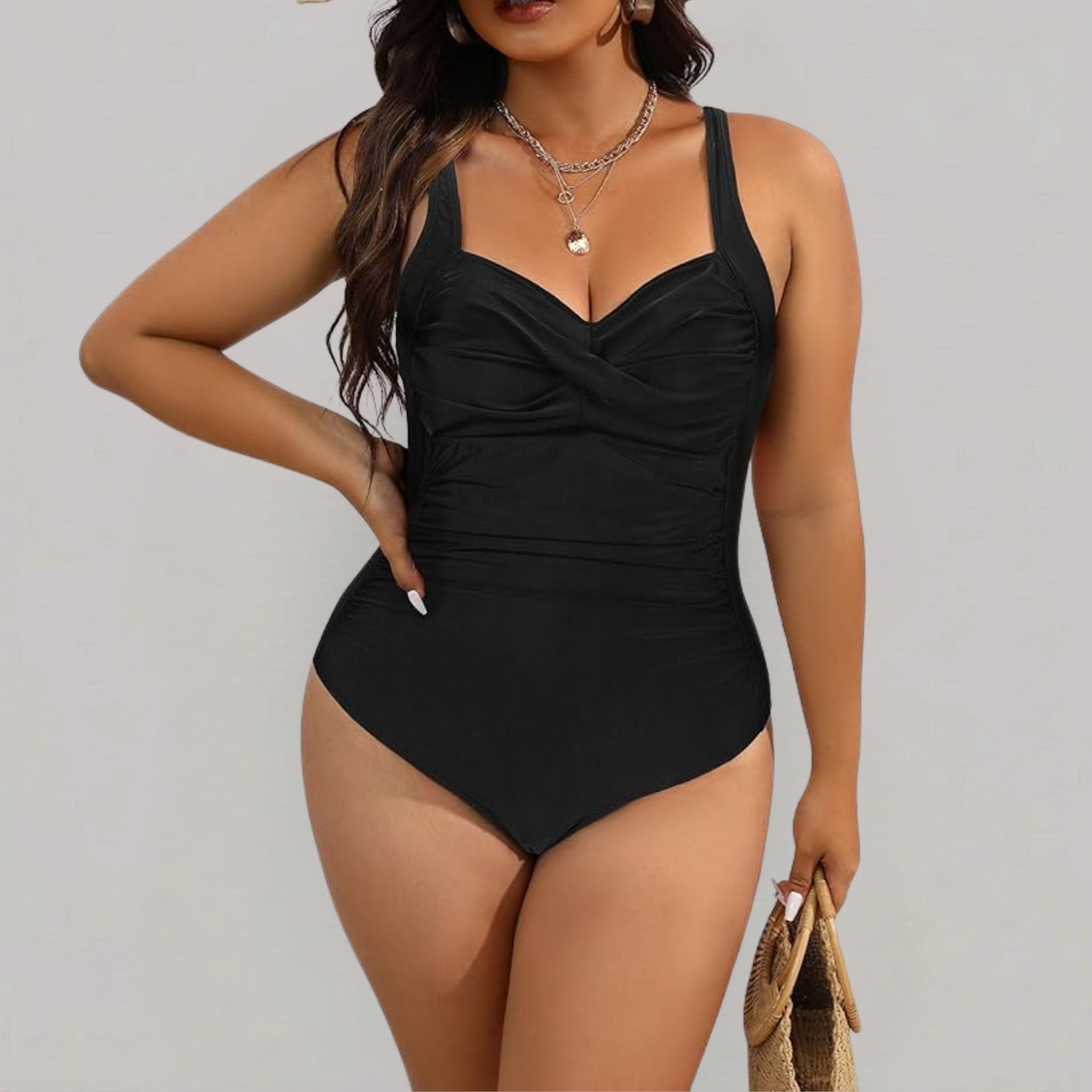 Women’s Crossover One-Piece Swimsuit with Ruched Torso