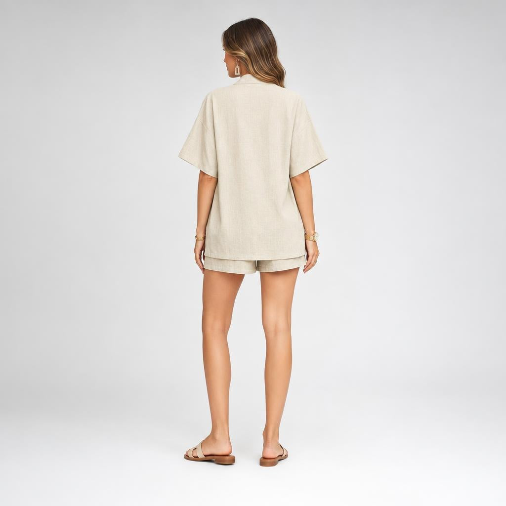 Women’s Drop-Shoulder Slub-Knit Resort Kimono Shorts Set