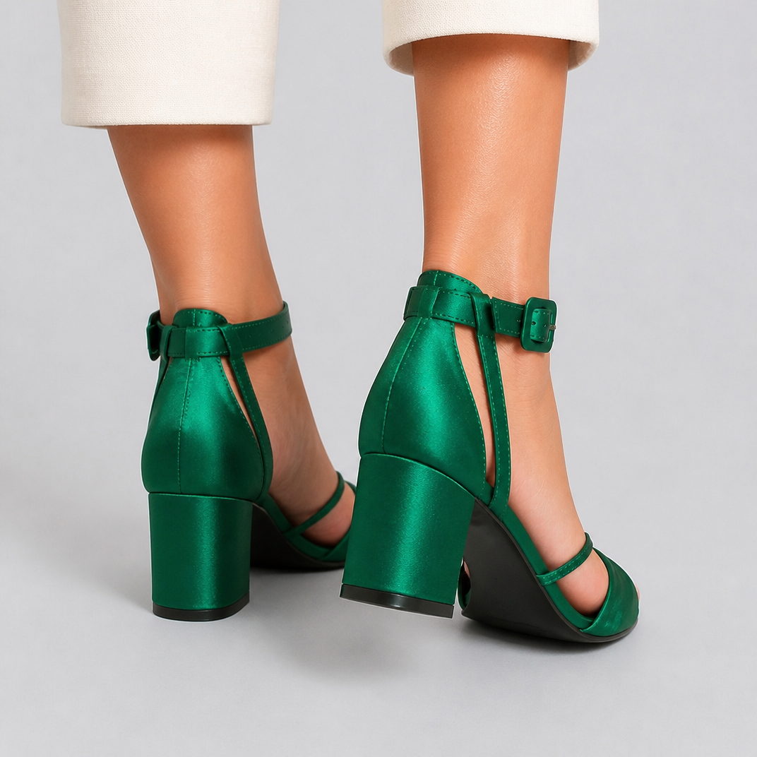 Women’s Emerald Green Cocktail Block Heel Sandals