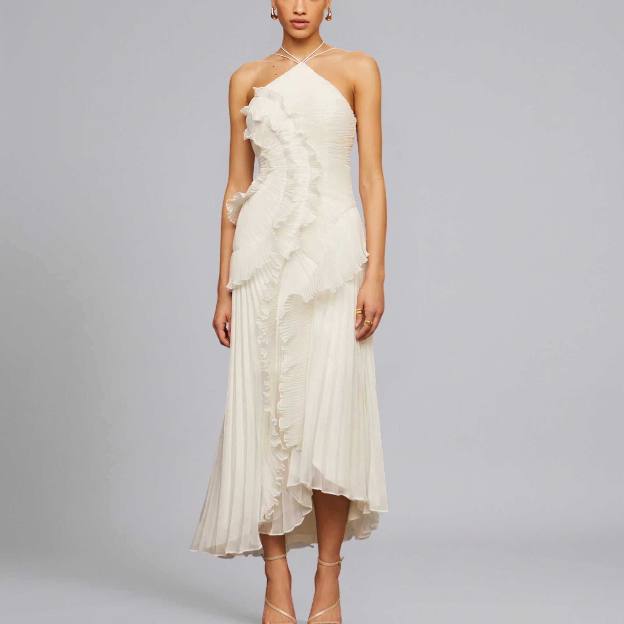 Women’s Exquisite Textured Pleated Ruffle Maxi Dress