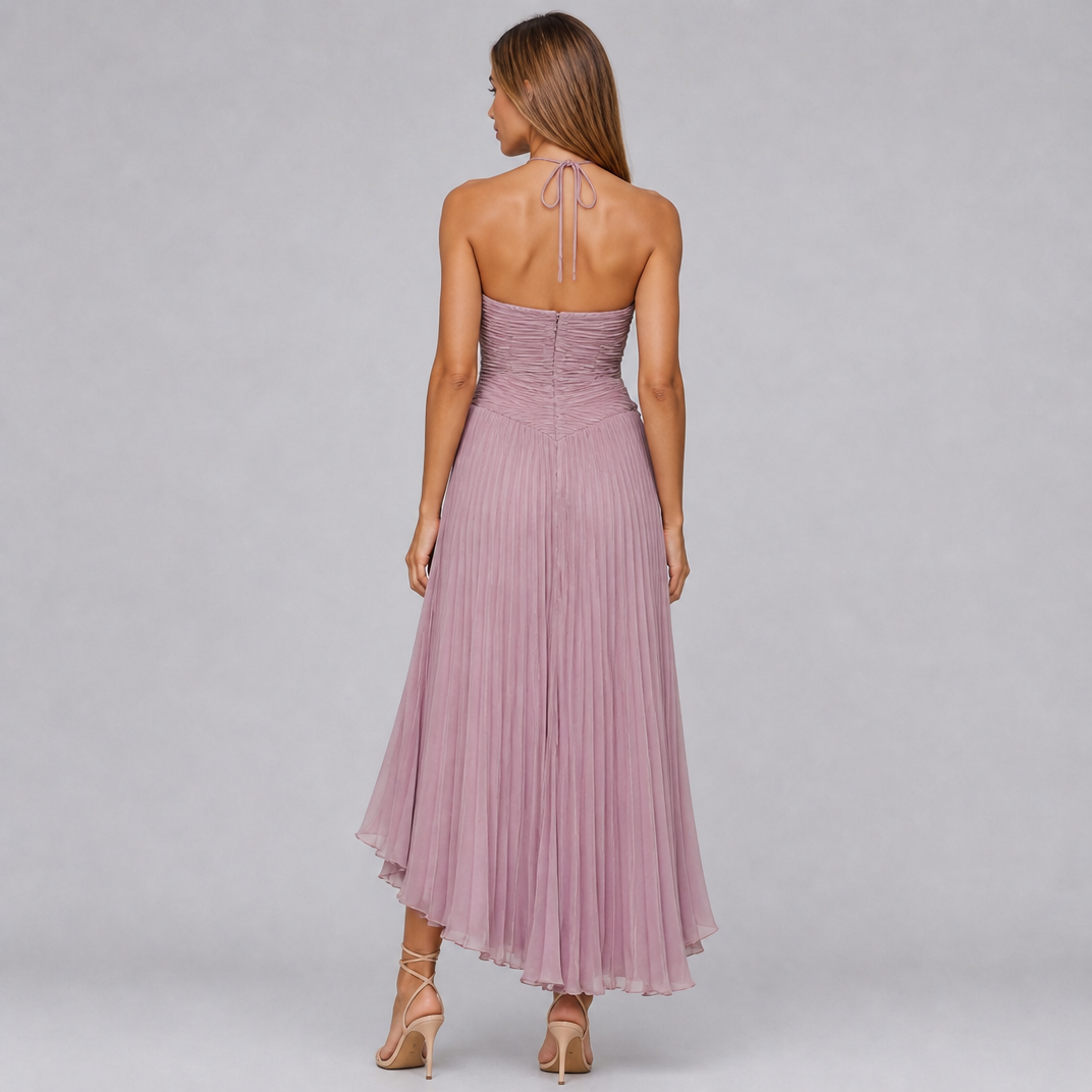 Women’s Exquisite Textured Pleated Ruffle Maxi Dress