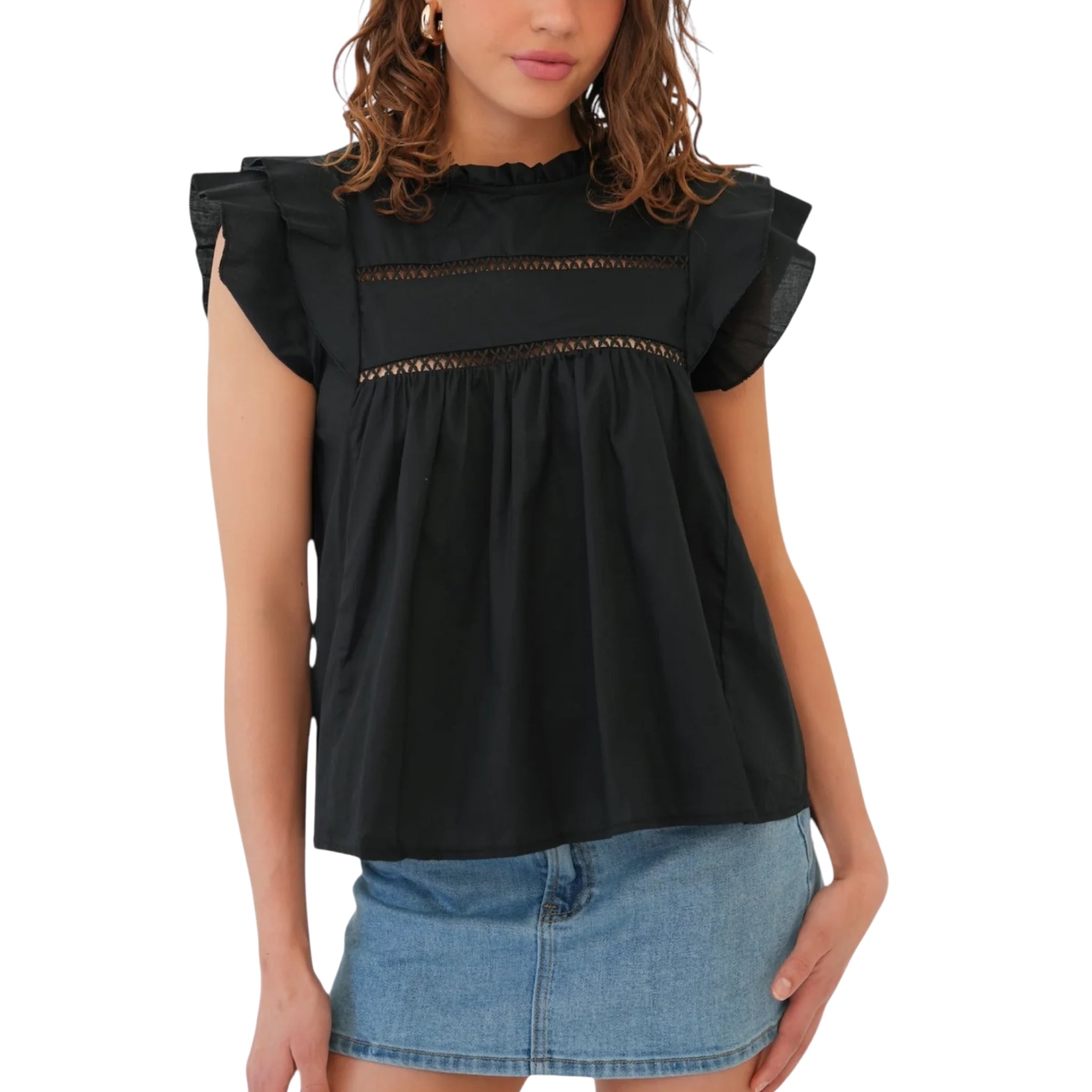 Women’s Eyelet-Detail Ruffle-Trim Blouse