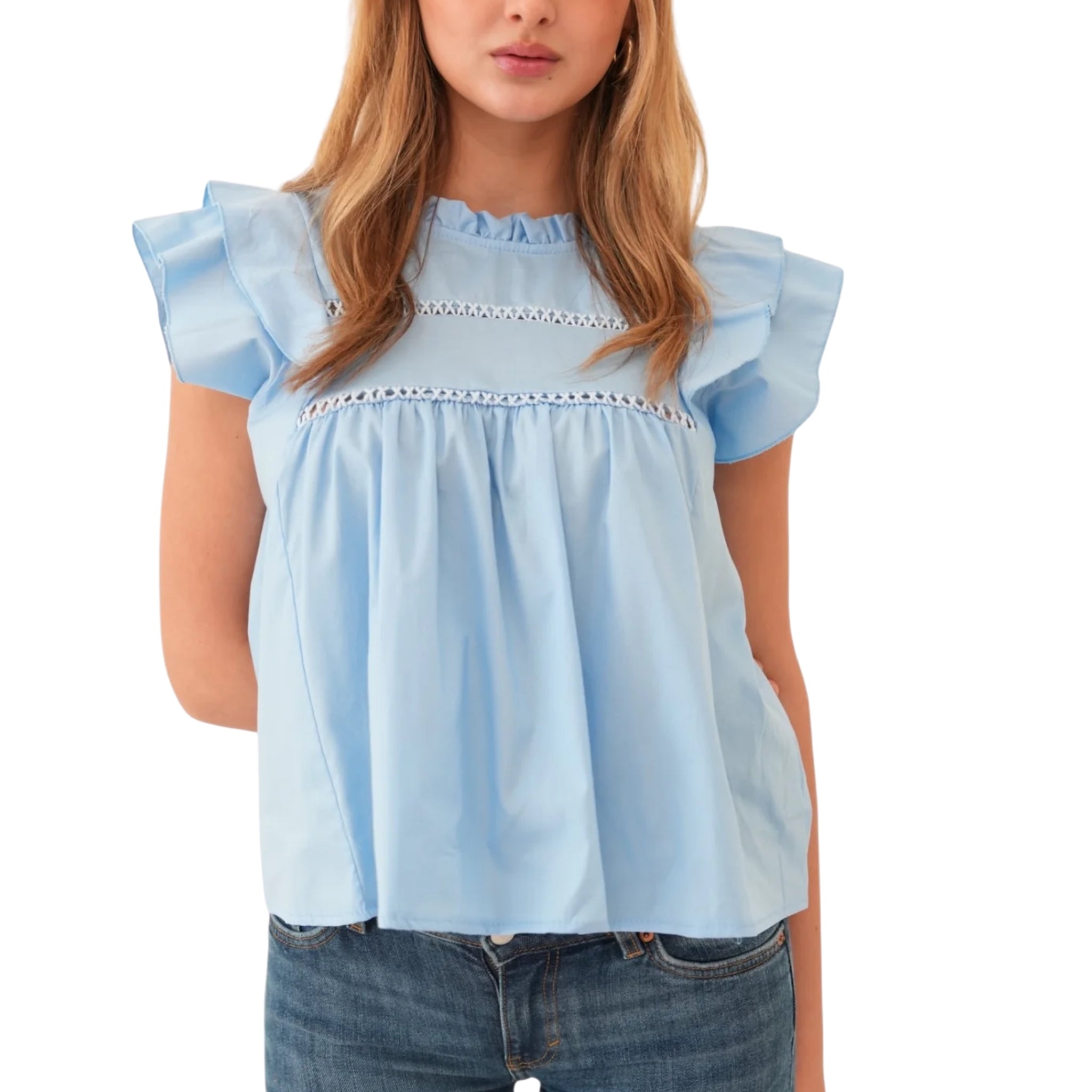 Women’s Eyelet-Detail Ruffle-Trim Blouse