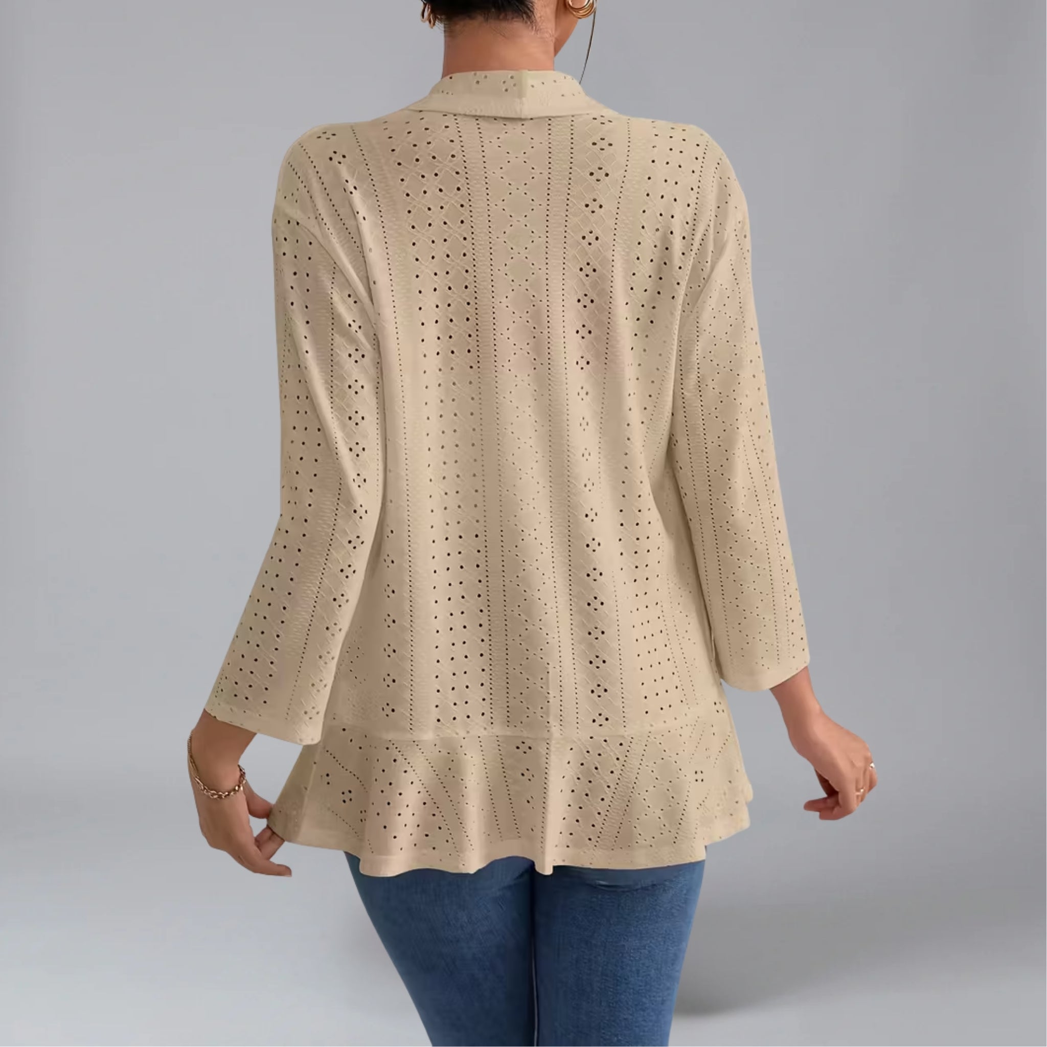 Women’s Eyelet-Patterned Open-Front Spring Cardigan