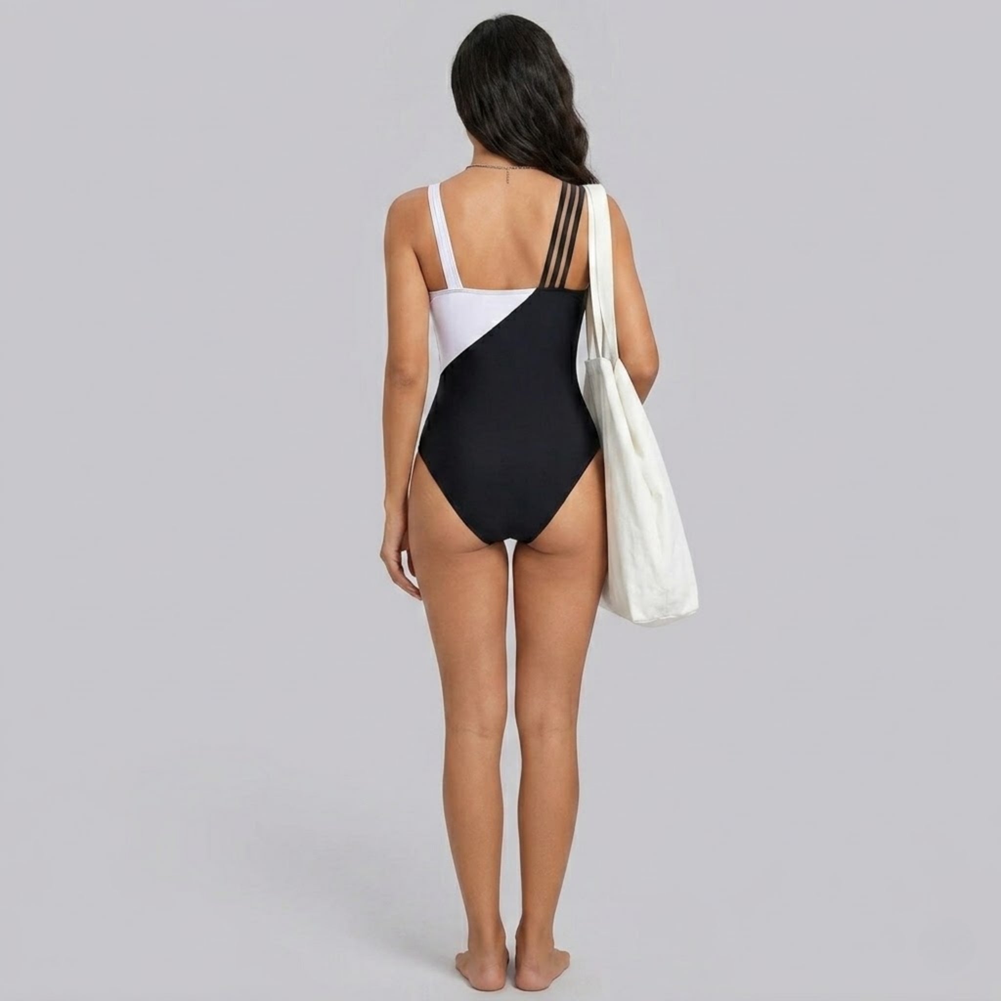 Women’s Geometric Color-Block Asymmetric One-Piece Swimsuit
