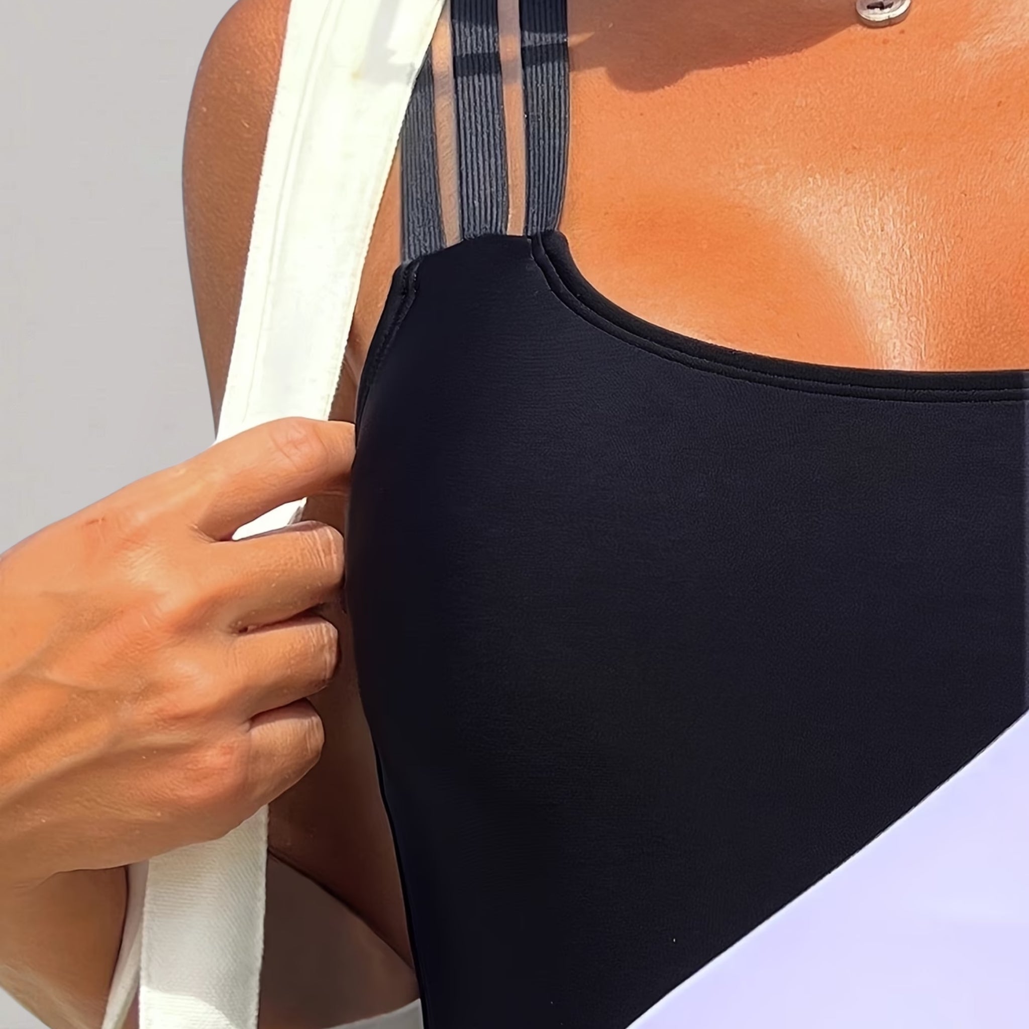 Women’s Geometric Color-Block Asymmetric One-Piece Swimsuit