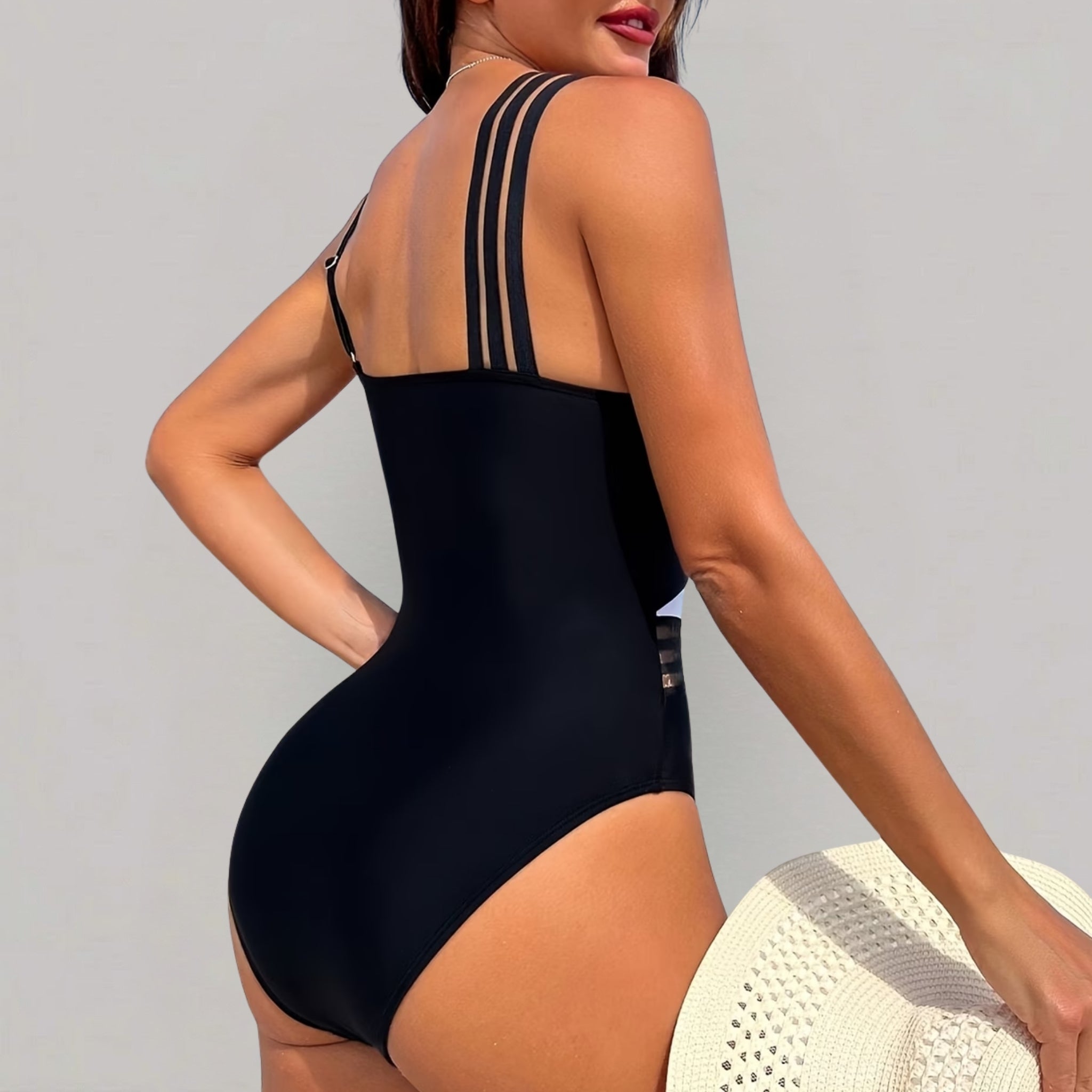 Women’s Geometric Color-Block Asymmetric One-Piece Swimsuit