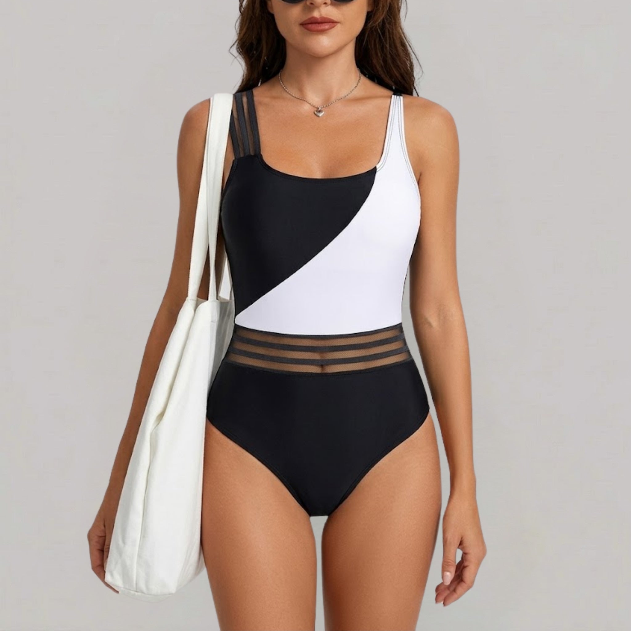 Women’s Geometric Color-Block Asymmetric One-Piece Swimsuit